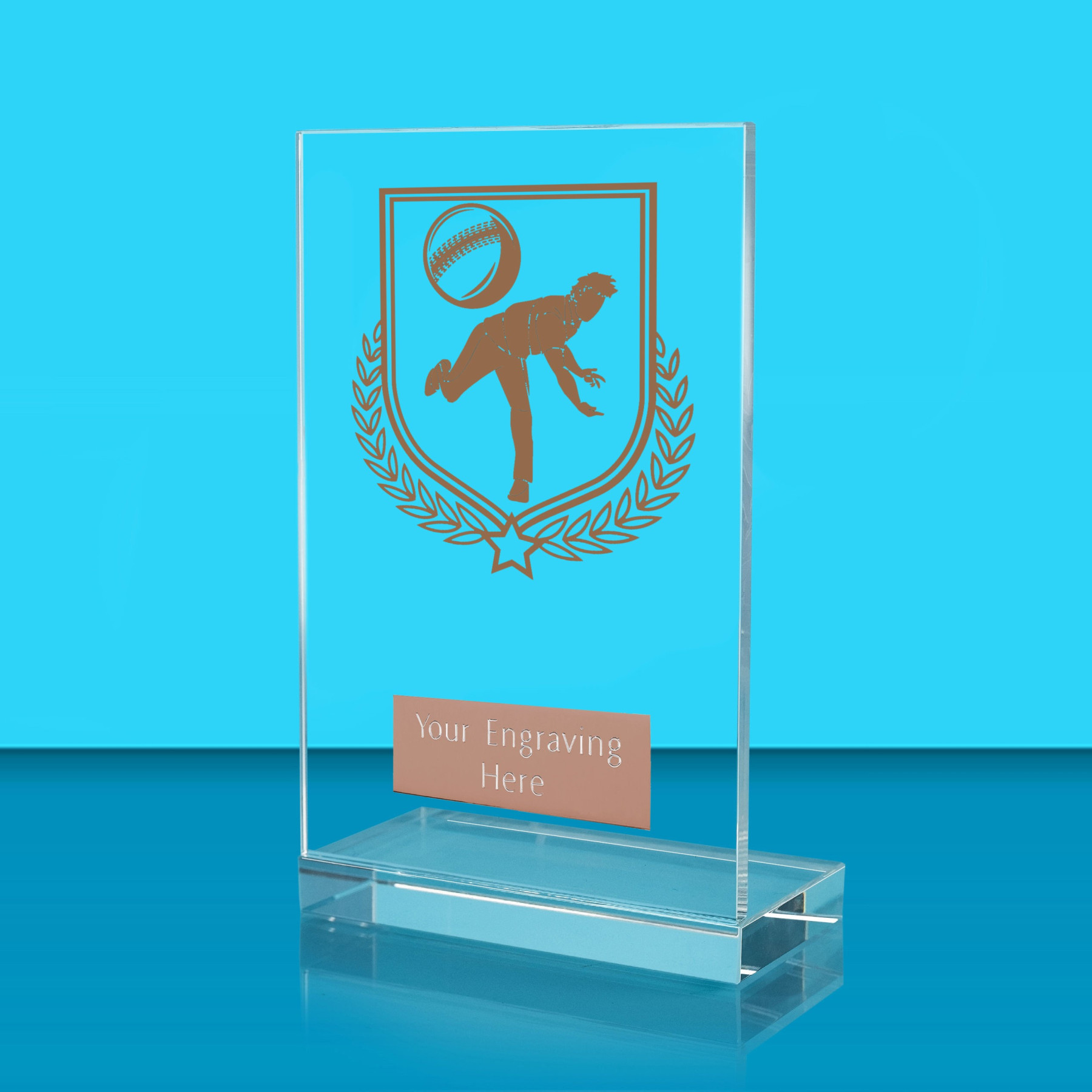 UV Colour Printed Cricket L Shaped Jade Glass Award