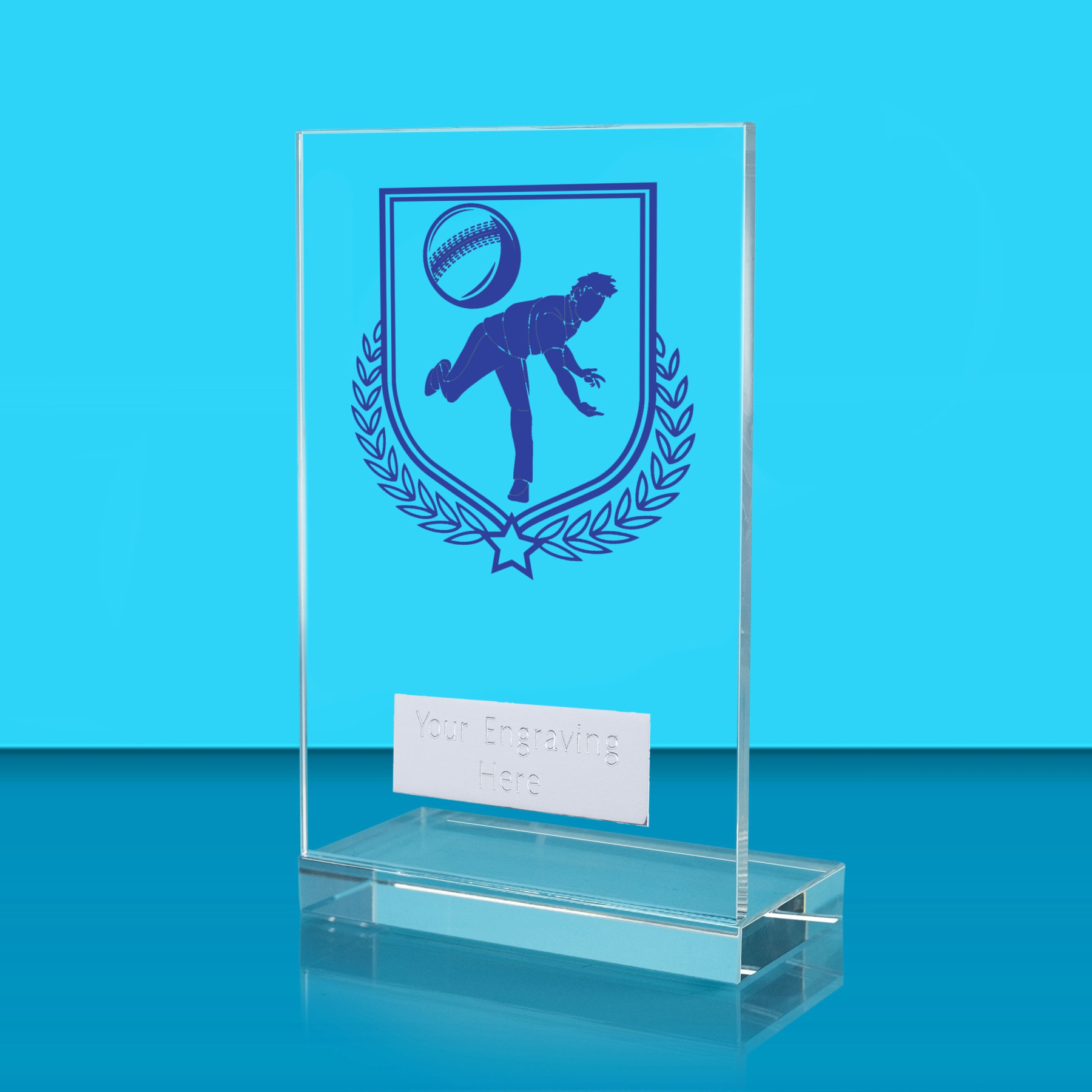 UV Colour Printed Cricket L Shaped Jade Glass Award