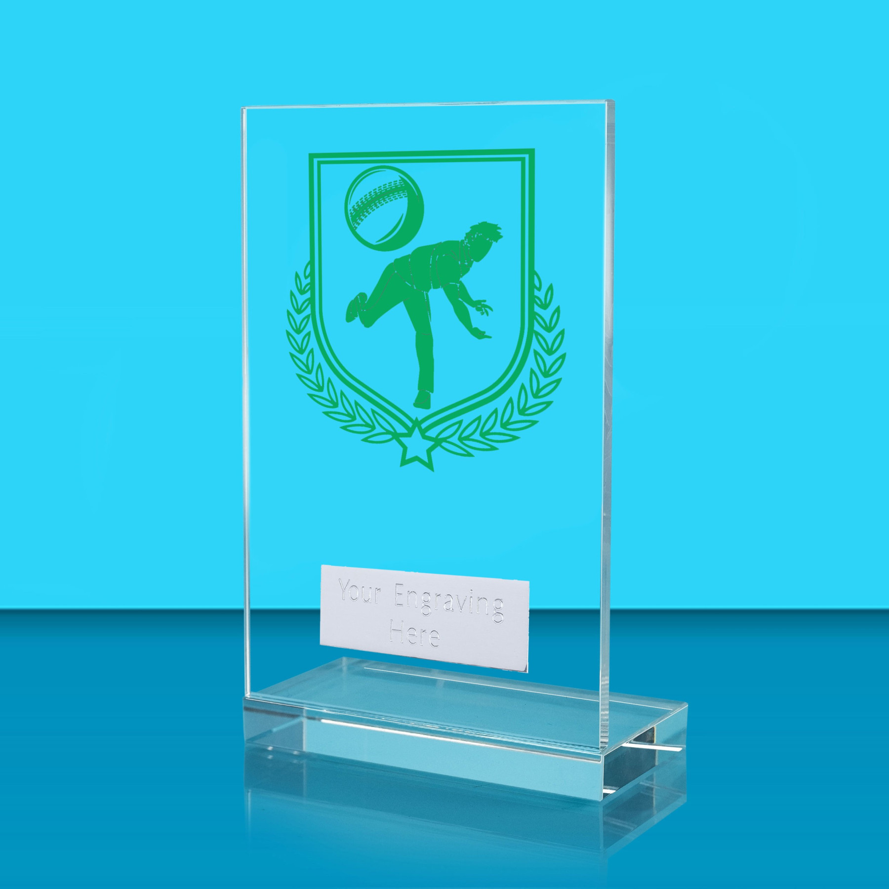 UV Colour Printed Cricket L Shaped Jade Glass Award