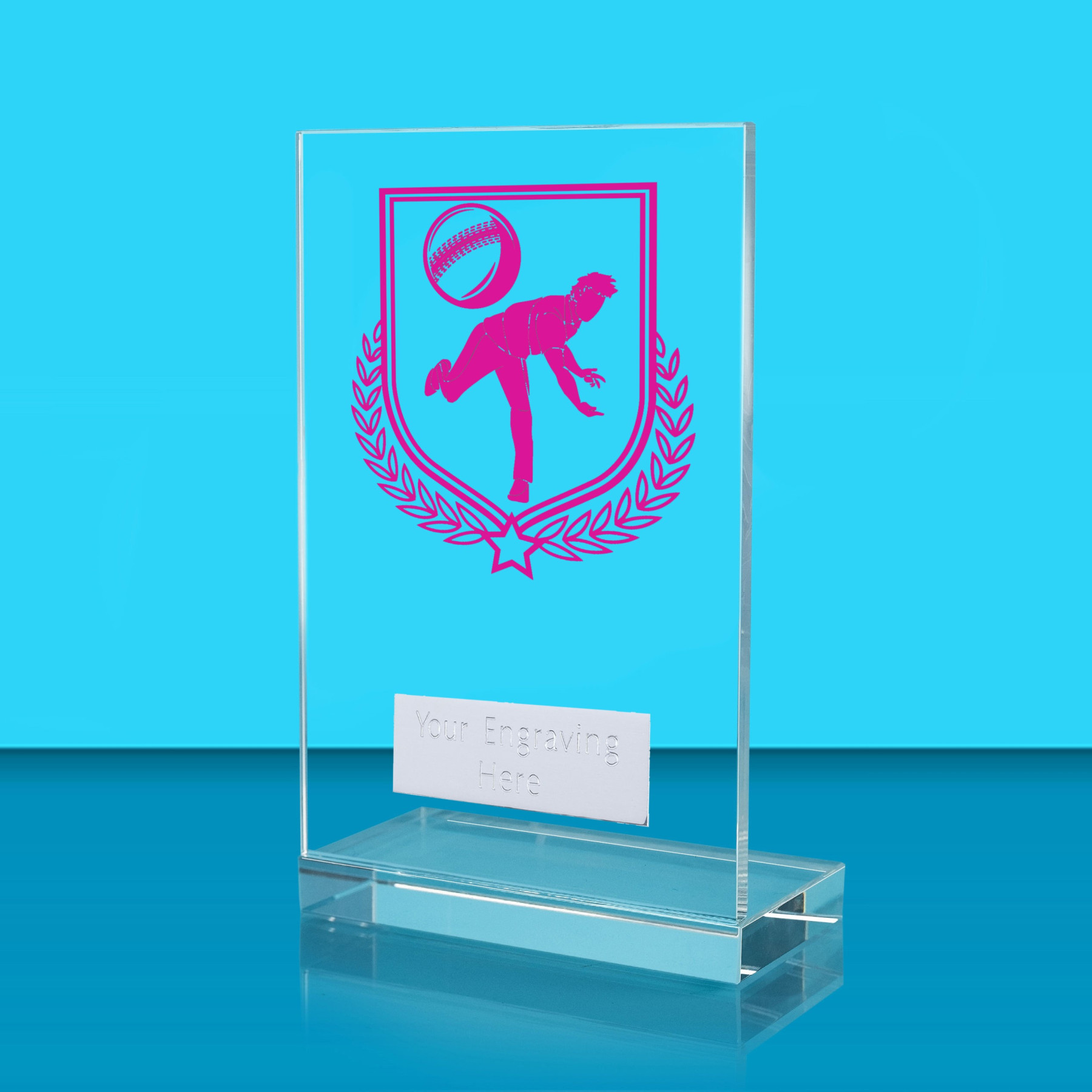 UV Colour Printed Cricket L Shaped Jade Glass Award