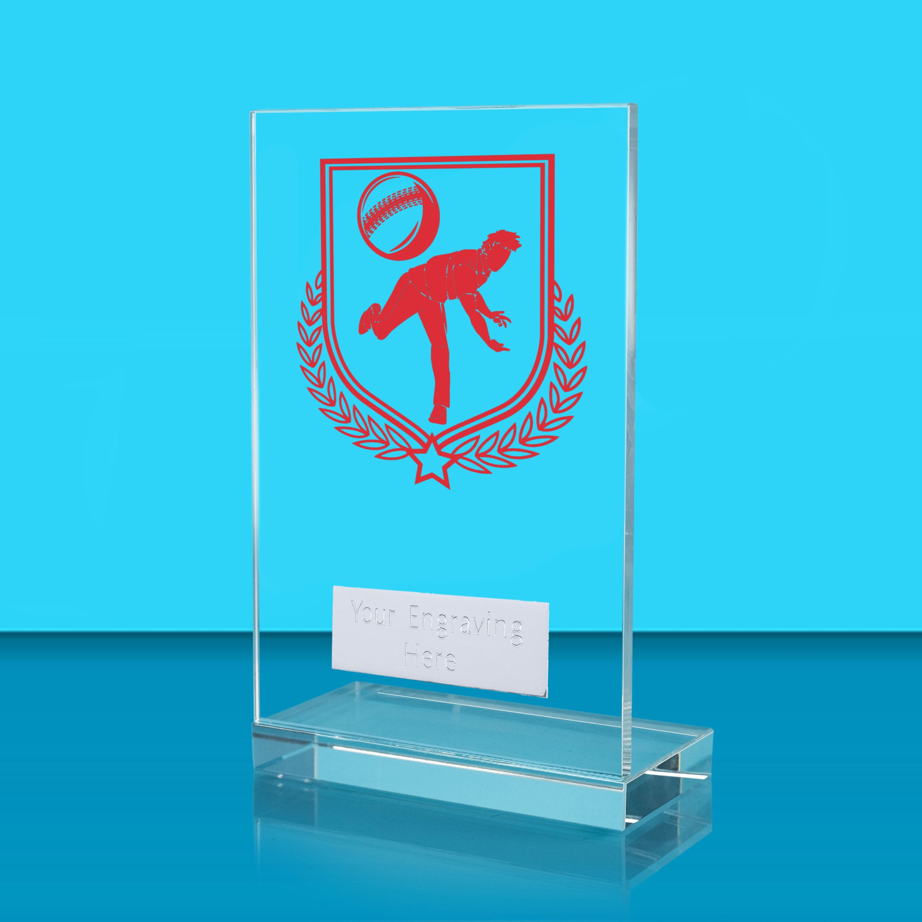 UV Colour Printed Cricket L Shaped Jade Glass Award