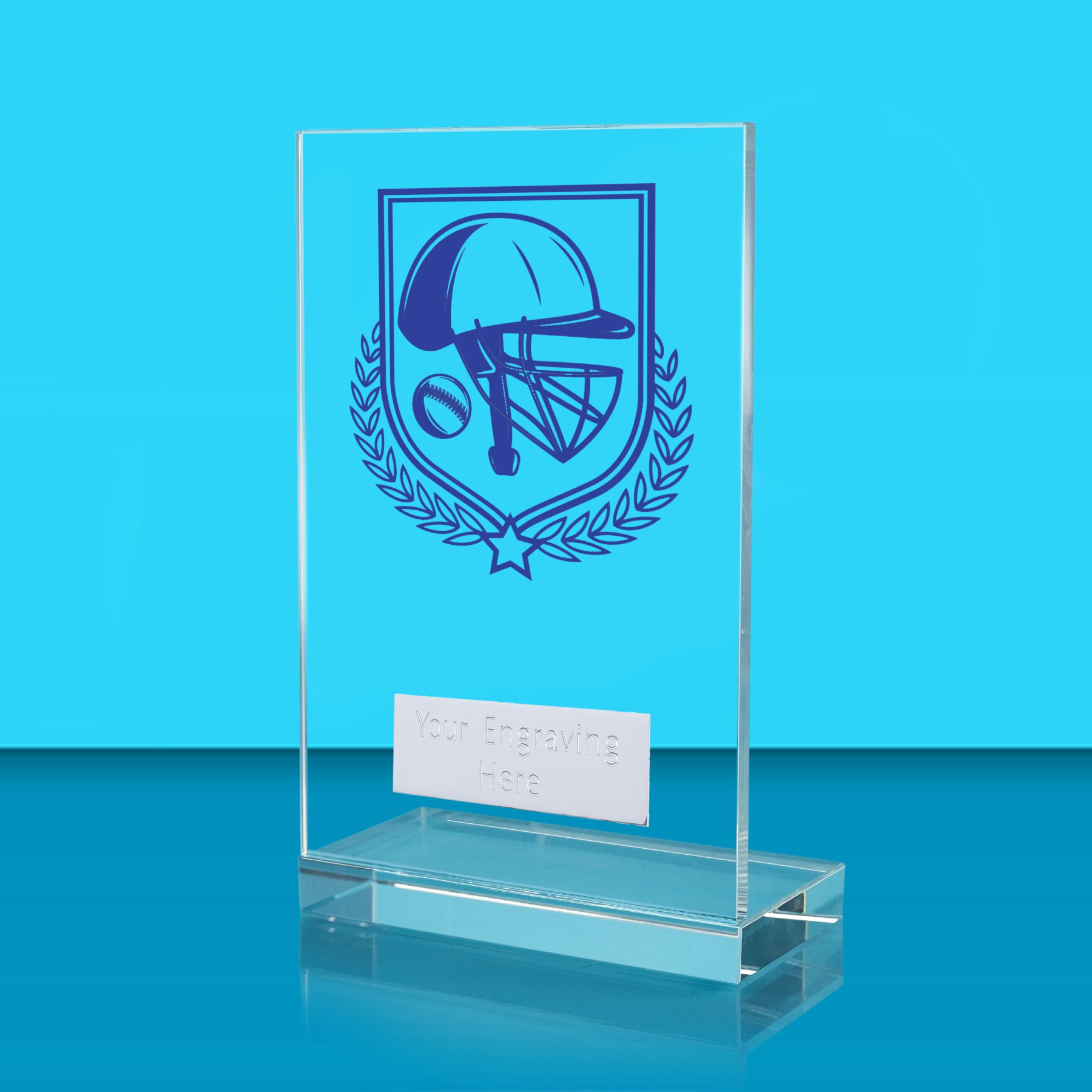 UV Colour Printed Cricket L Shaped Jade Glass Award