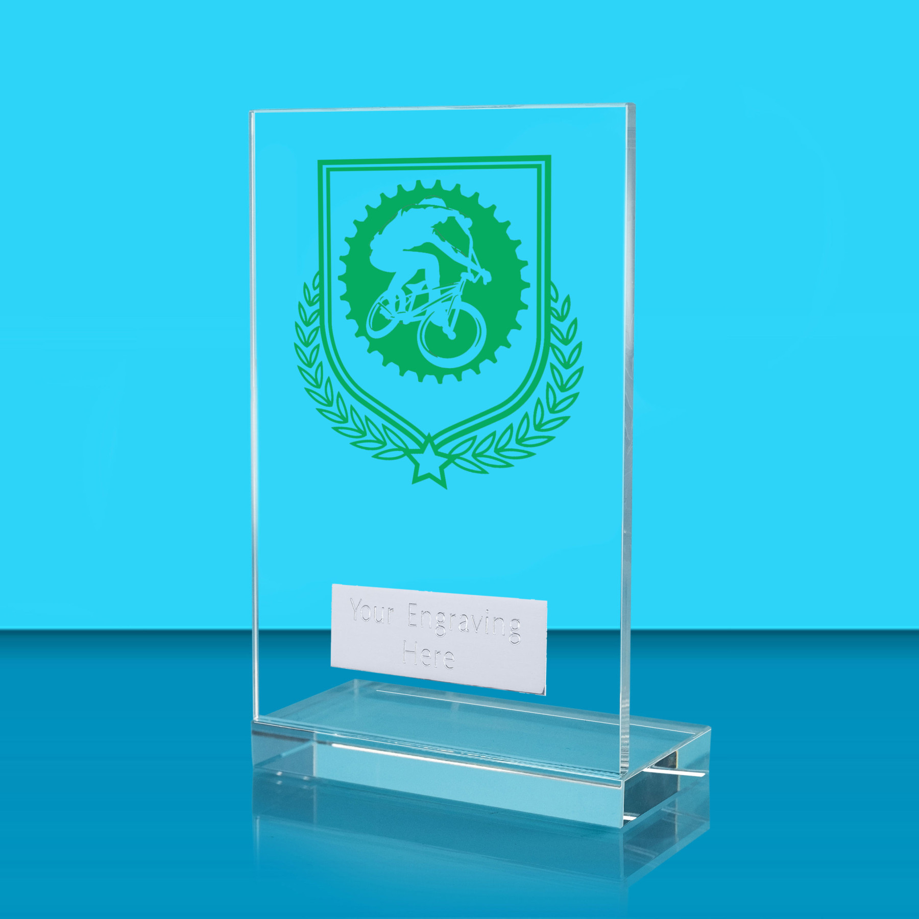 UV Colour Printed Cycling L Shaped Jade Glass Award