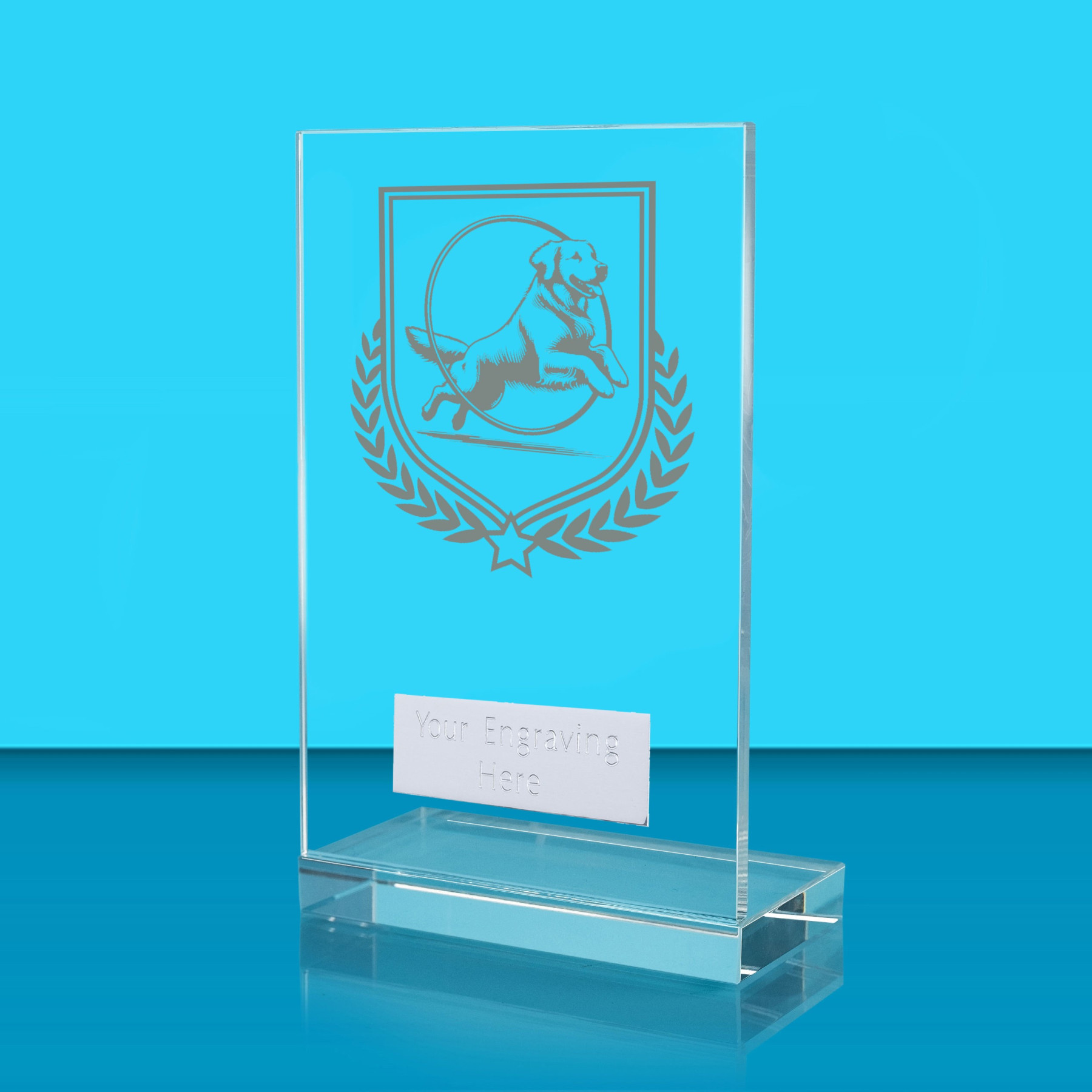 UV Colour Printed Dog L Shaped Jade Glass Award