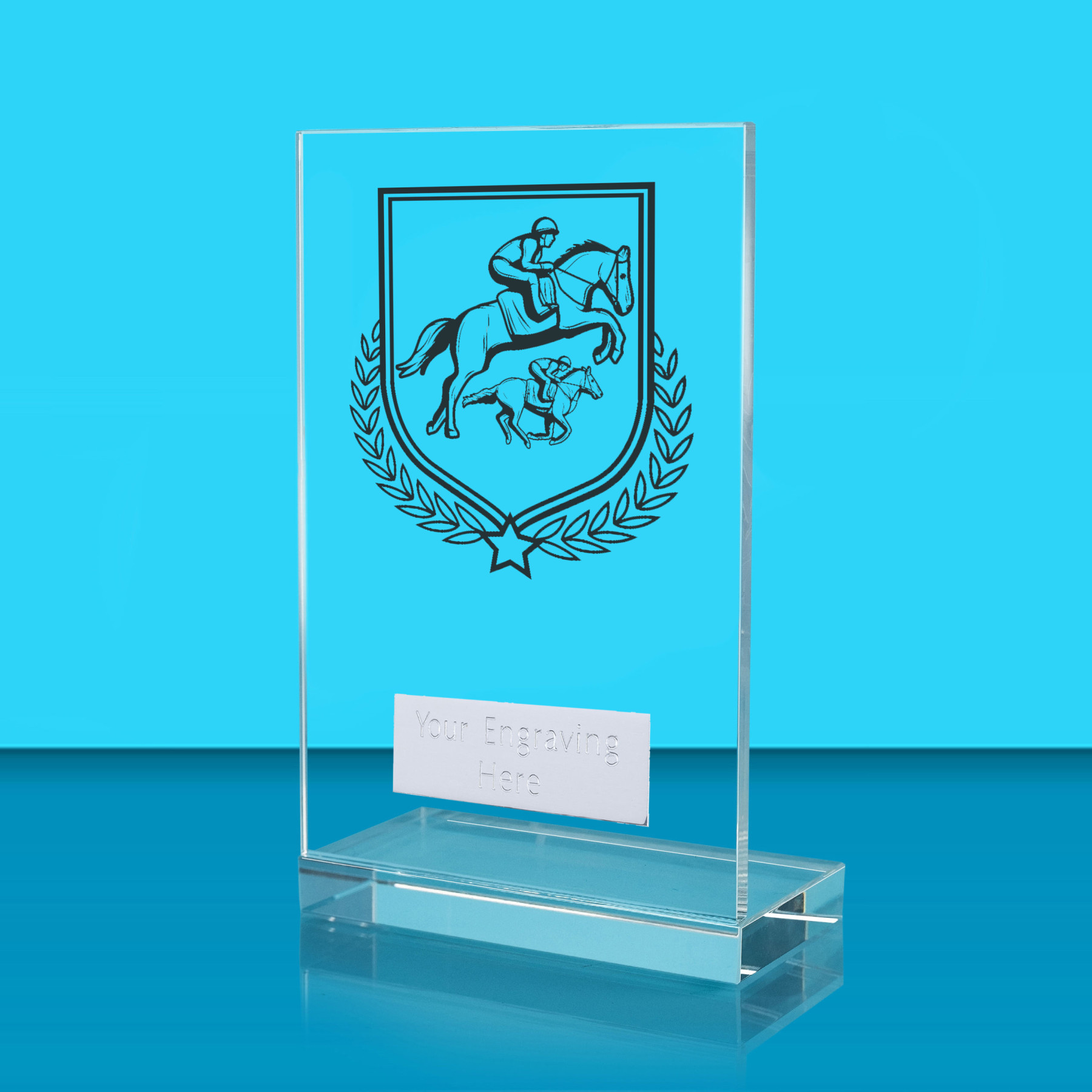 UV Colour Printed Equestrian L Shaped Jade Glass Award