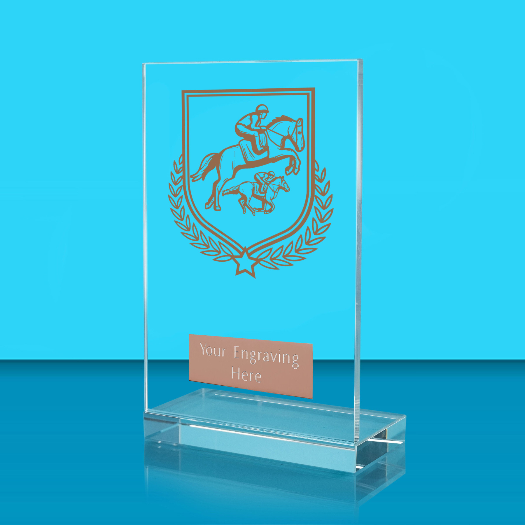 UV Colour Printed Equestrian L Shaped Jade Glass Award