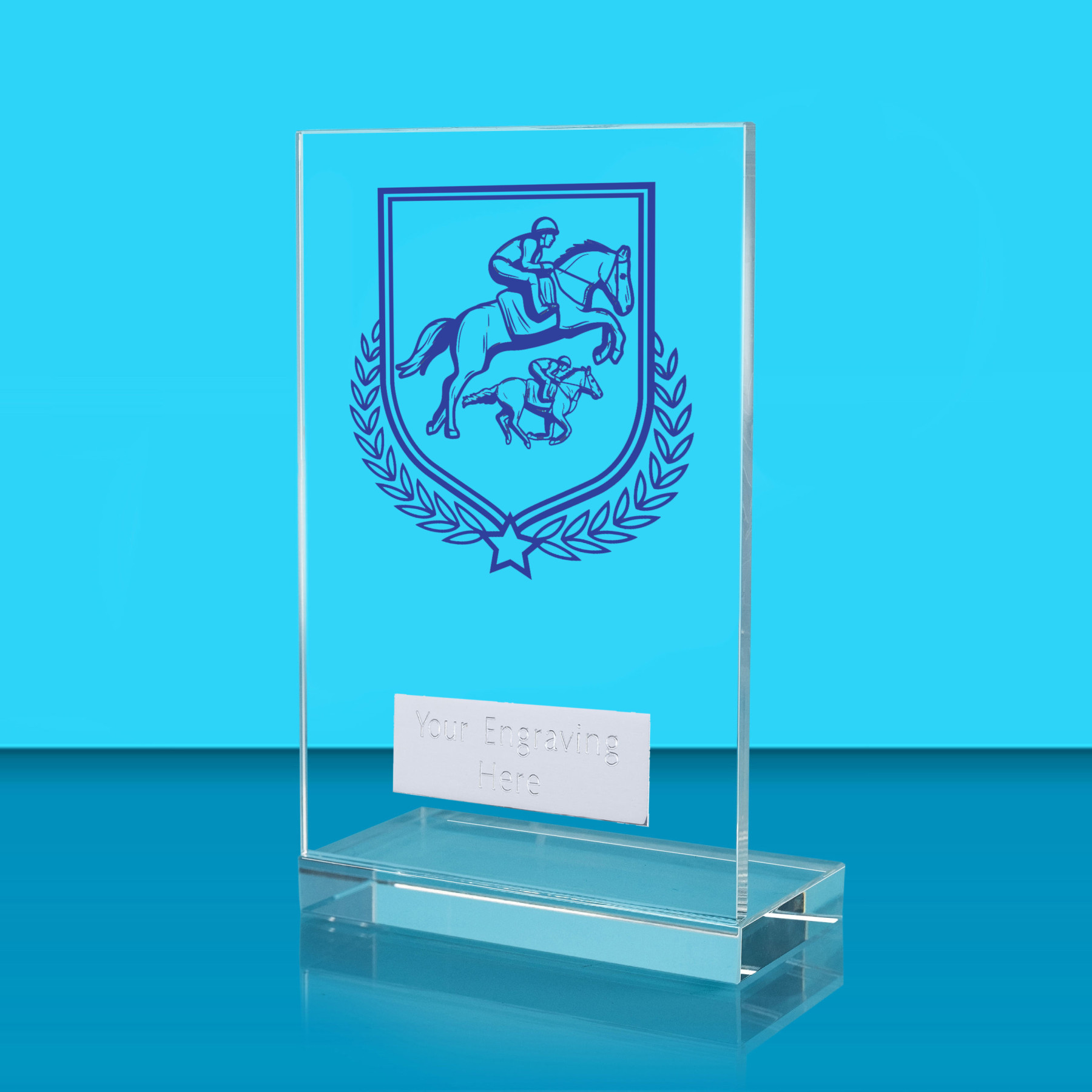UV Colour Printed Equestrian L Shaped Jade Glass Award