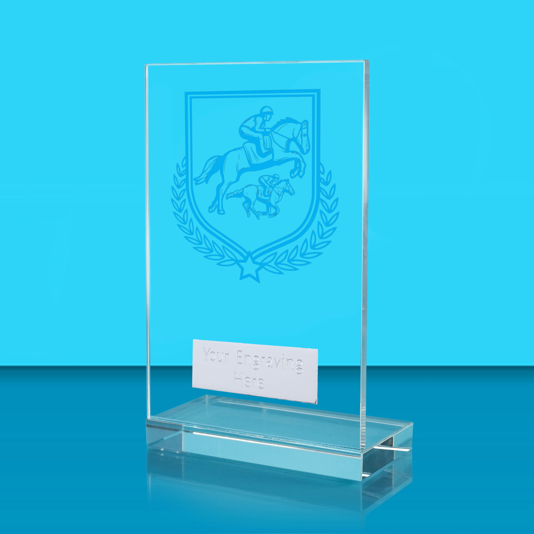 UV Colour Printed Equestrian L Shaped Jade Glass Award