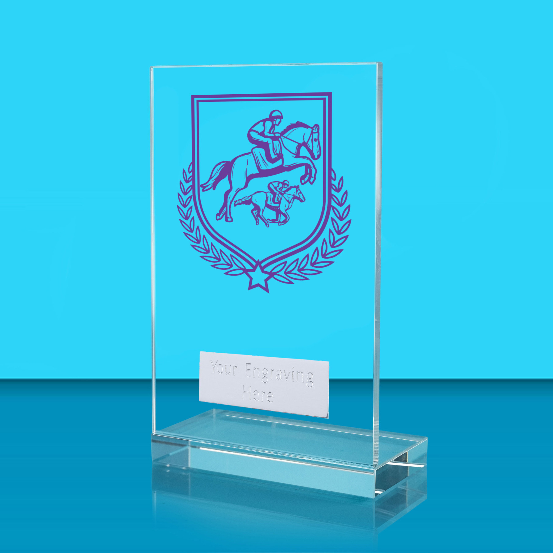 UV Colour Printed Equestrian L Shaped Jade Glass Award