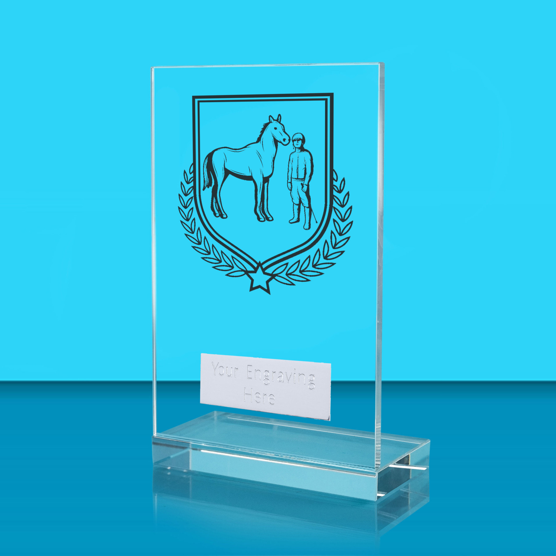 UV Colour Printed Equestrian L Shaped Jade Glass Award