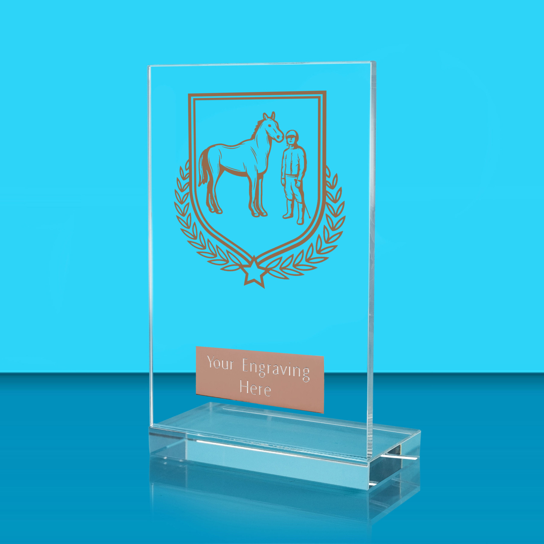 UV Colour Printed Equestrian L Shaped Jade Glass Award