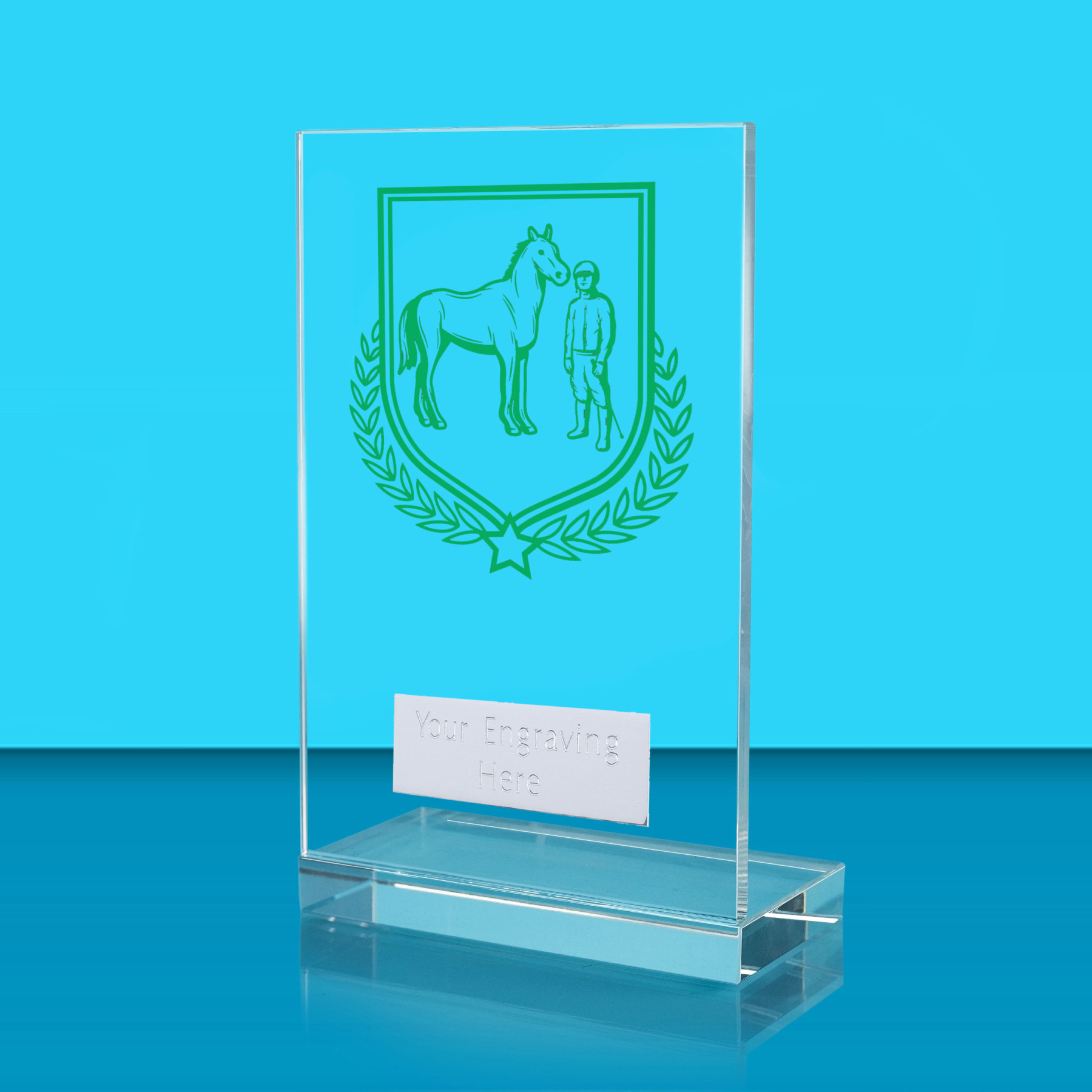UV Colour Printed Equestrian L Shaped Jade Glass Award