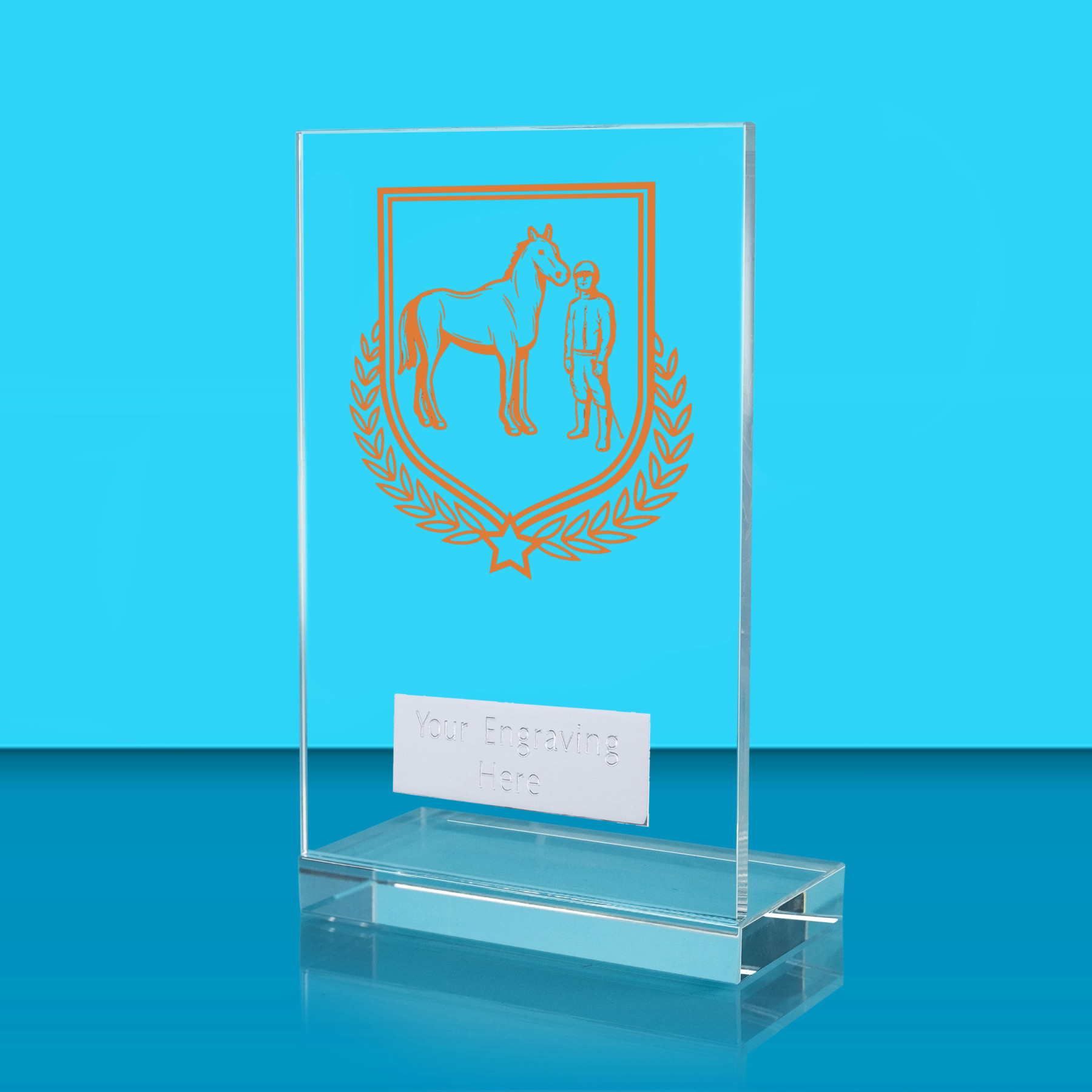 UV Colour Printed Equestrian L Shaped Jade Glass Award