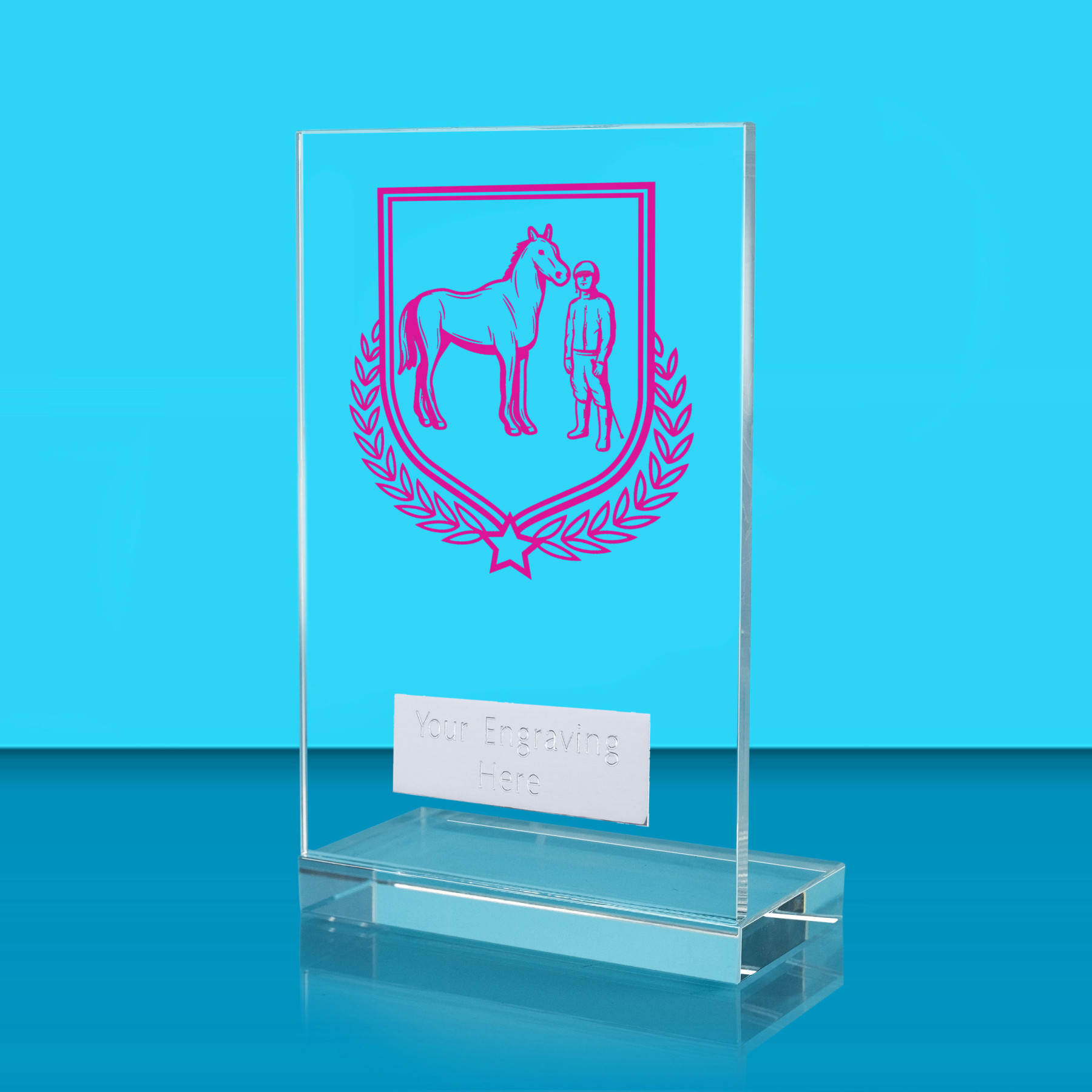 UV Colour Printed Equestrian L Shaped Jade Glass Award
