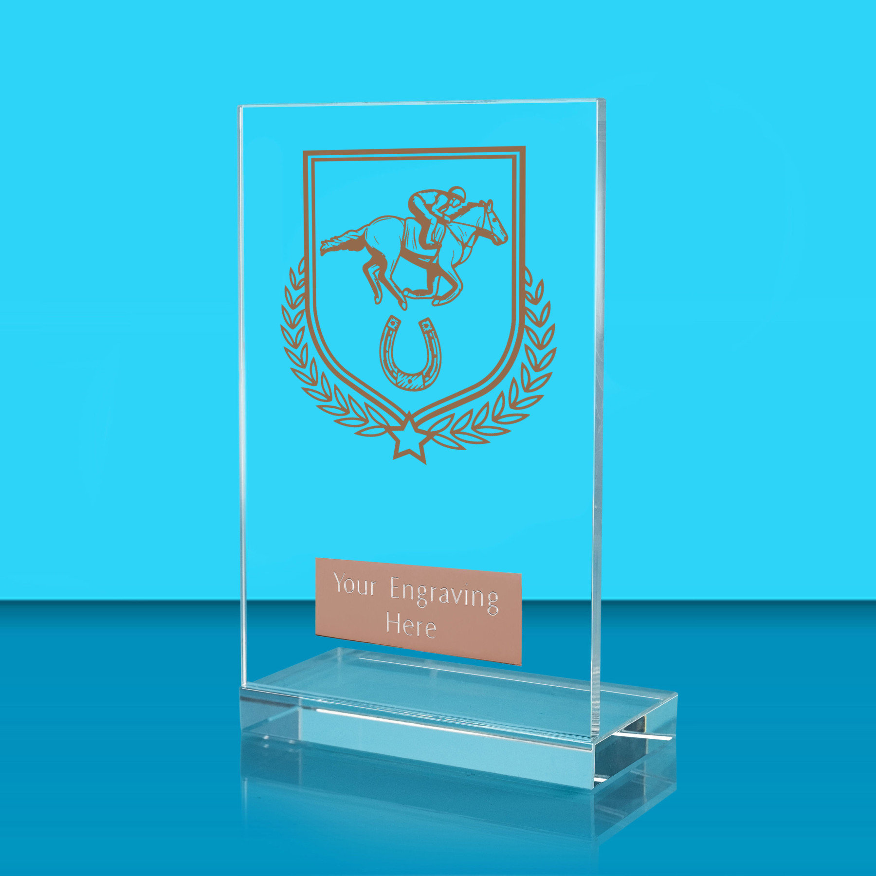 UV Colour Printed Equestrian L Shaped Jade Glass Award