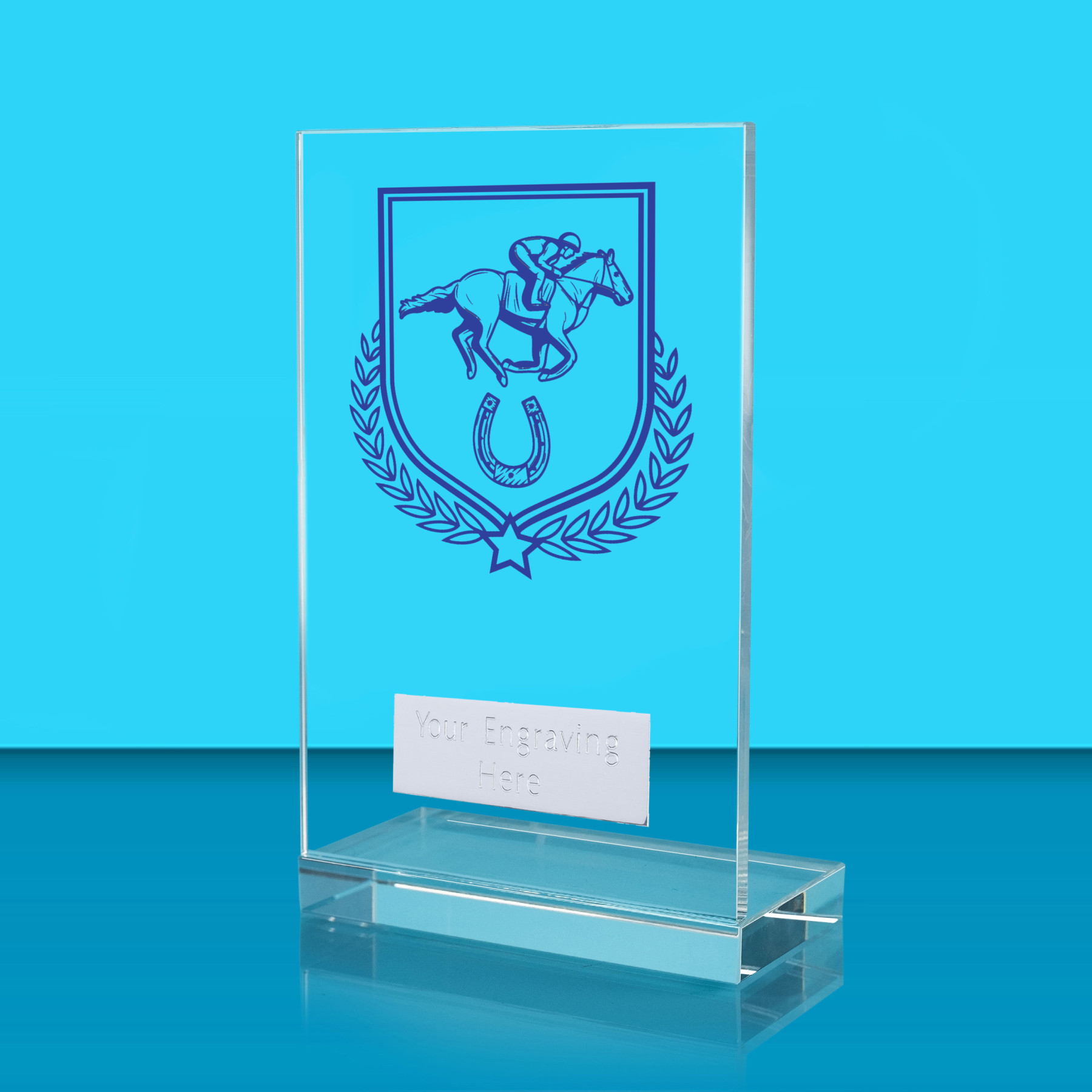 UV Colour Printed Equestrian L Shaped Jade Glass Award