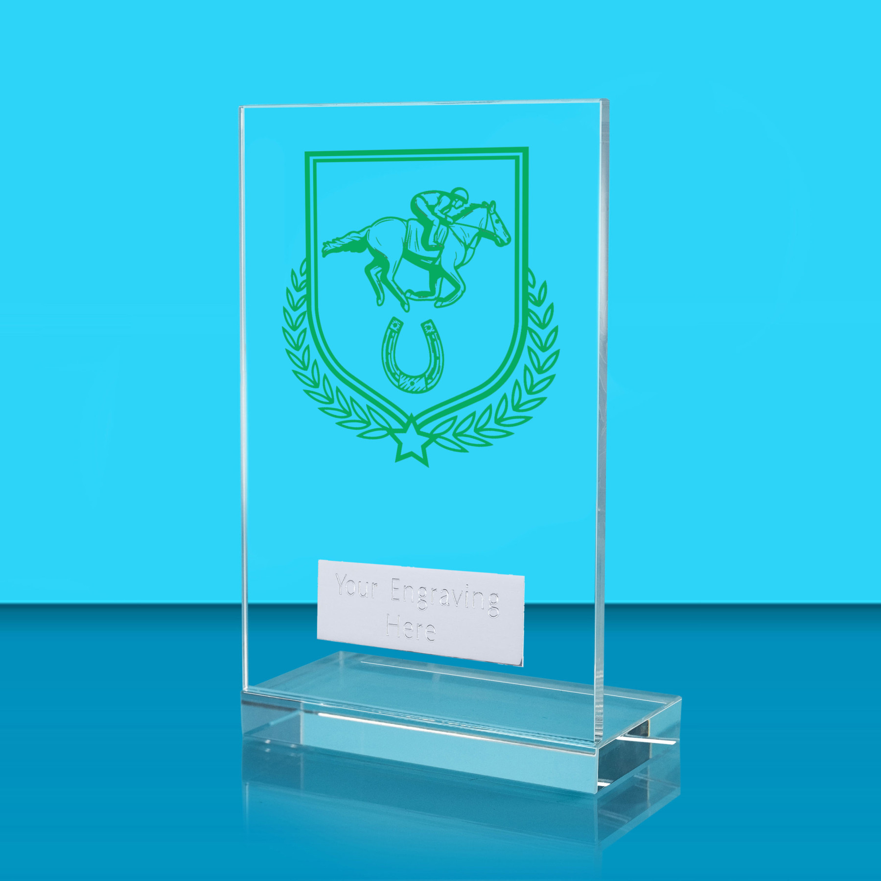 UV Colour Printed Equestrian L Shaped Jade Glass Award