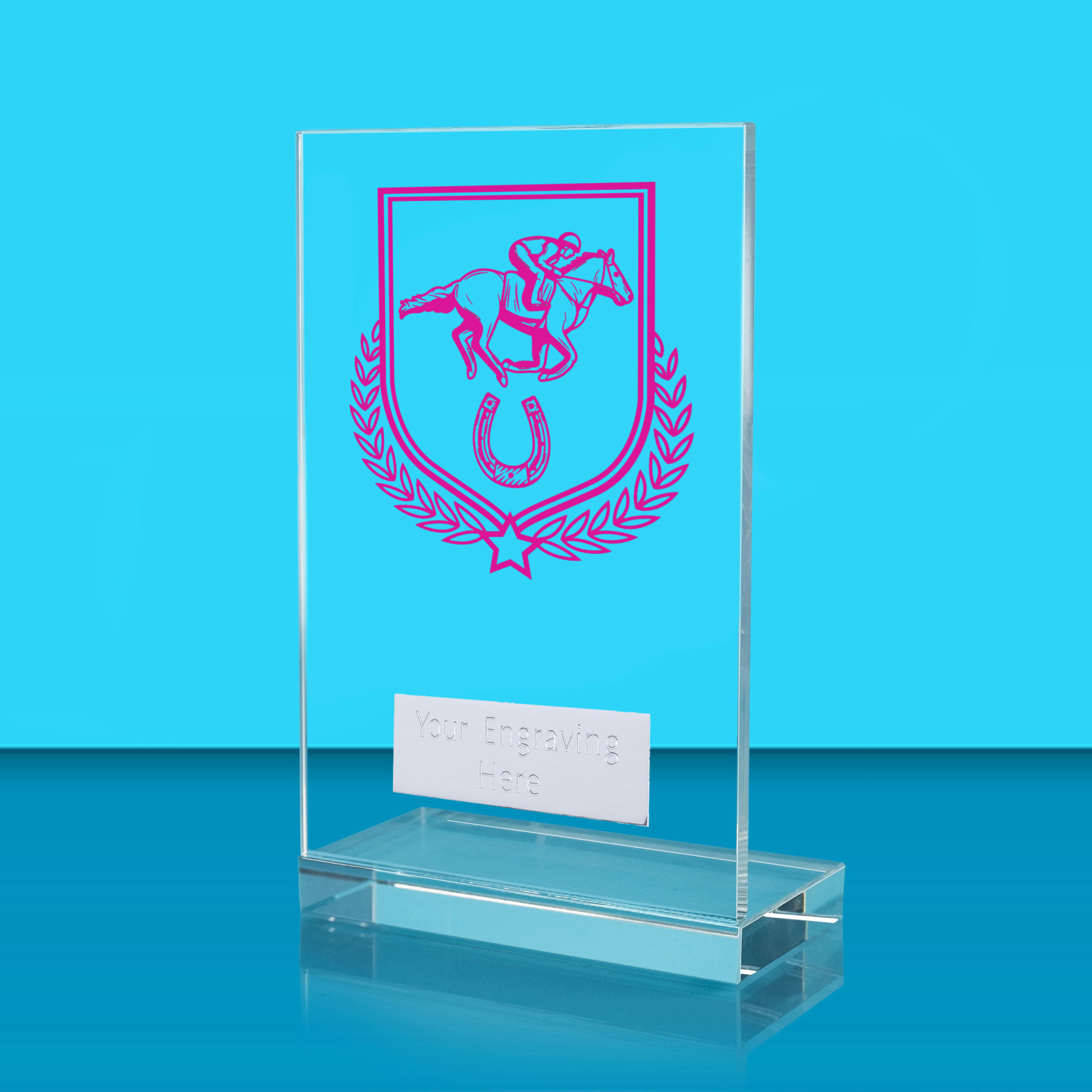 UV Colour Printed Equestrian L Shaped Jade Glass Award
