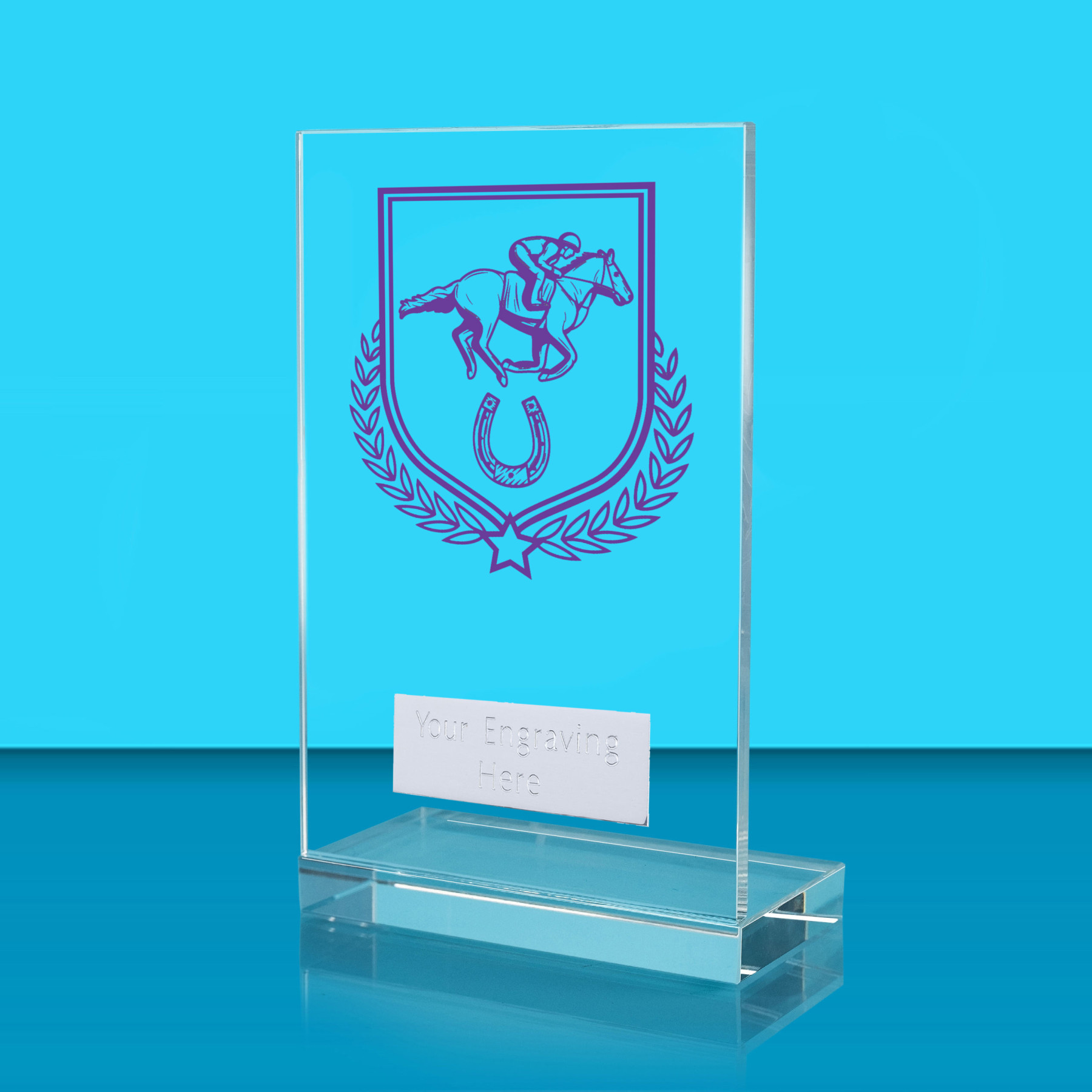 UV Colour Printed Equestrian L Shaped Jade Glass Award