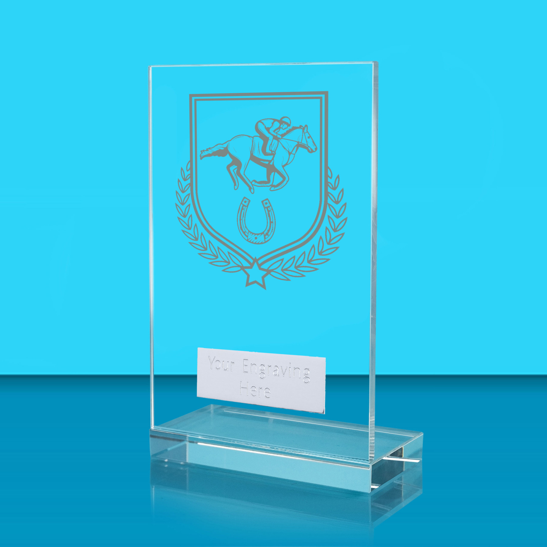 UV Colour Printed Equestrian L Shaped Jade Glass Award