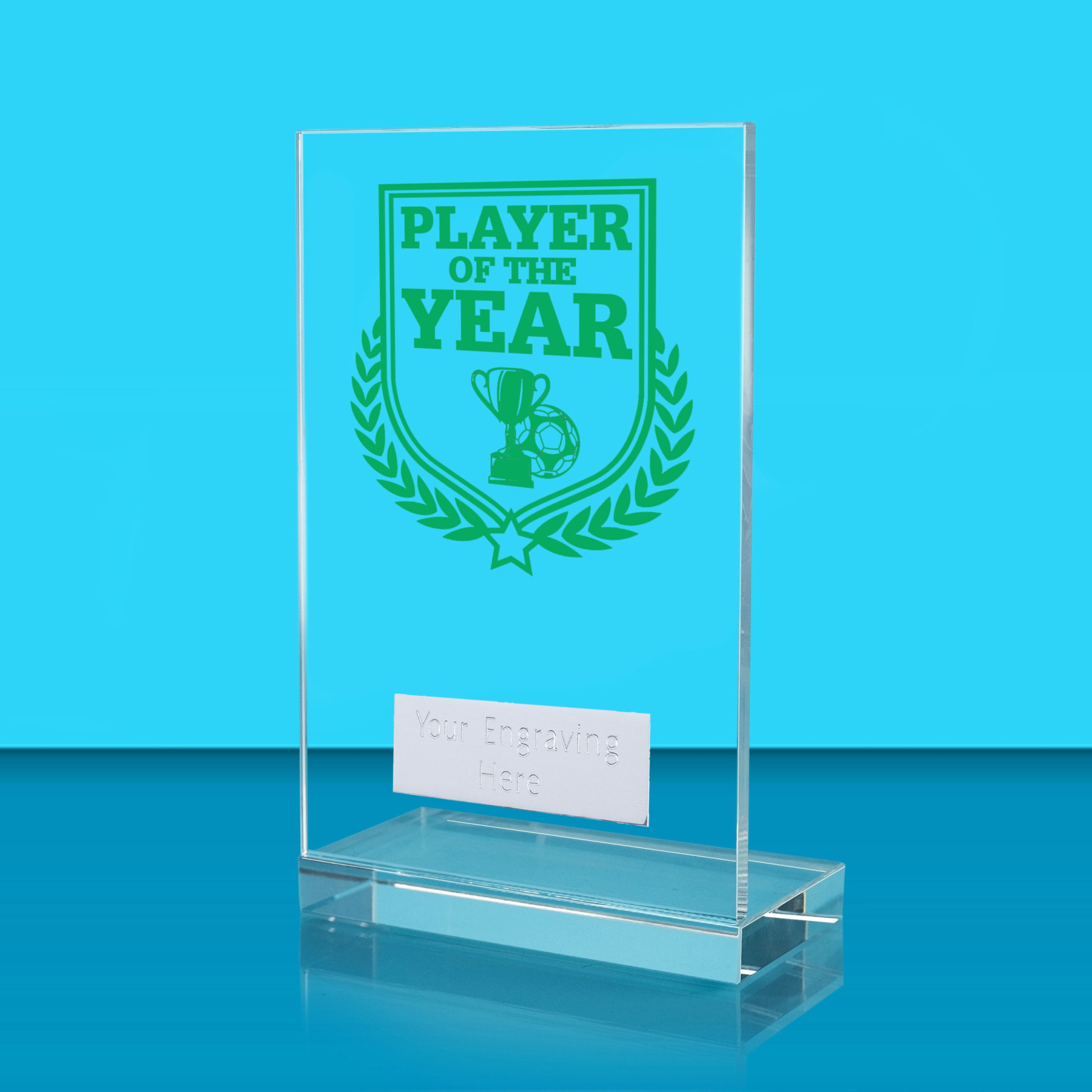 UV Colour Printed Football Player of the Year L Shaped Jade Glass Award