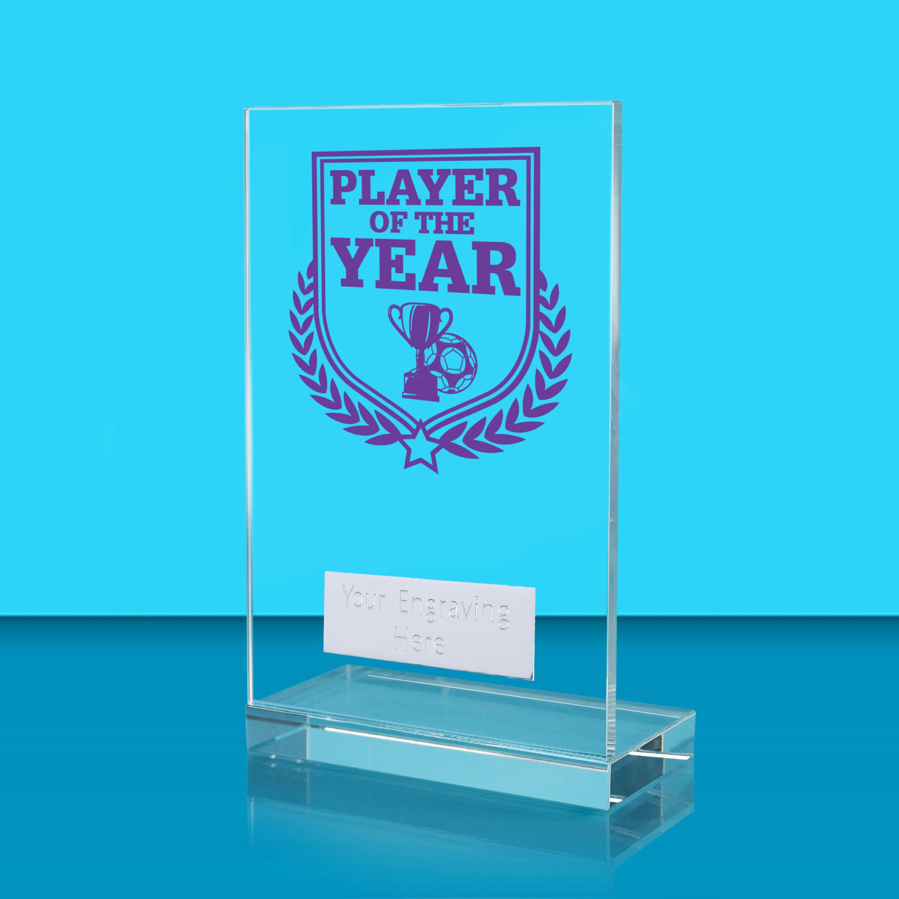 UV Colour Printed Football Player of the Year L Shaped Jade Glass Award