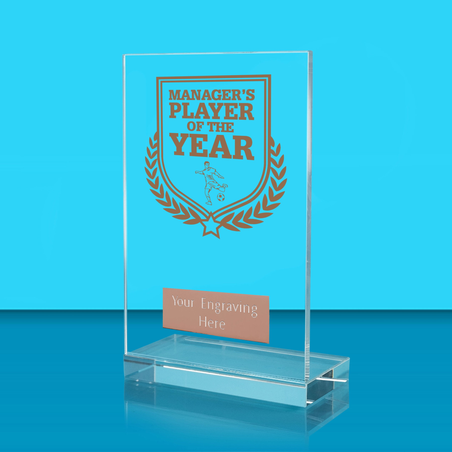 UV Colour Printed Football Manager's Player of the Year L Shaped Jade Glass Award