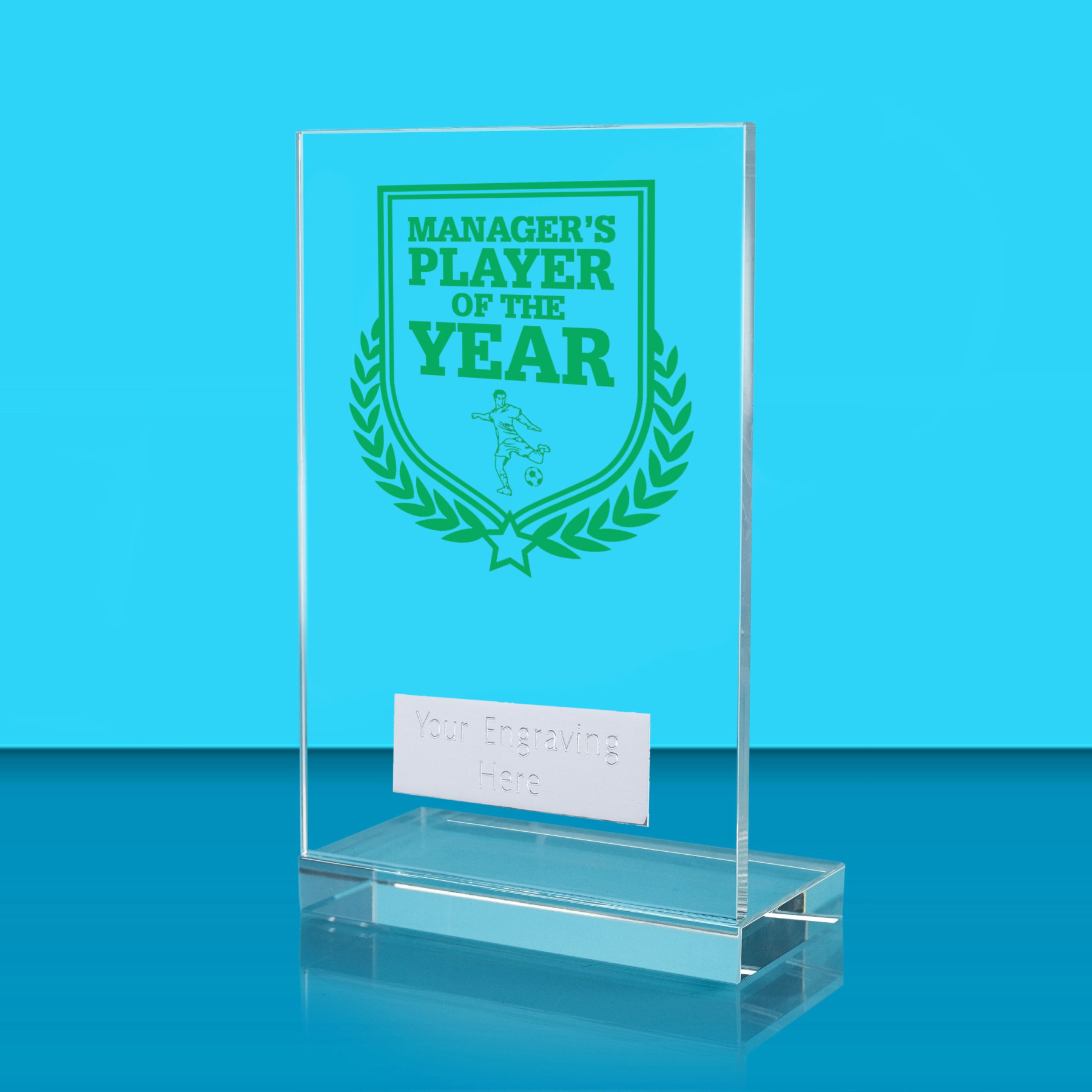 UV Colour Printed Football Manager's Player of the Year L Shaped Jade Glass Award
