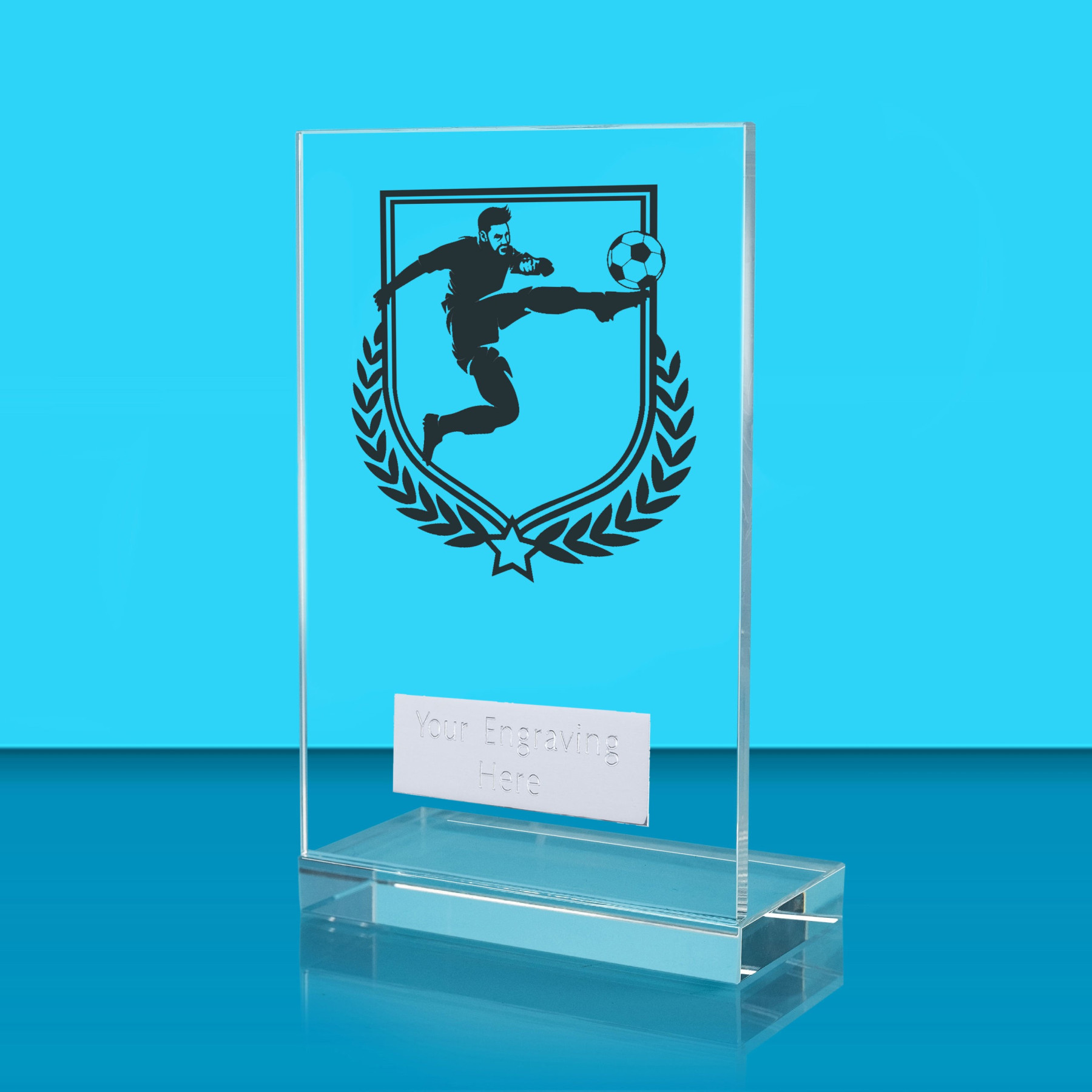 UV Colour Printed Football L Shaped Jade Glass Award
