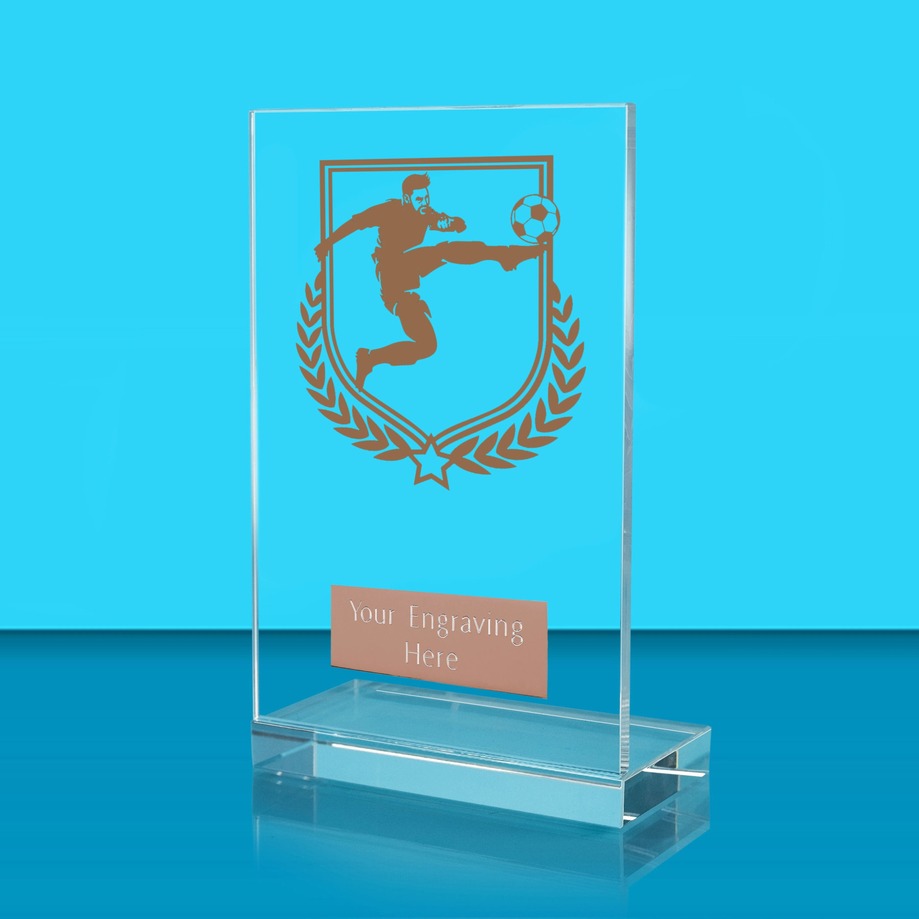 UV Colour Printed Football L Shaped Jade Glass Award