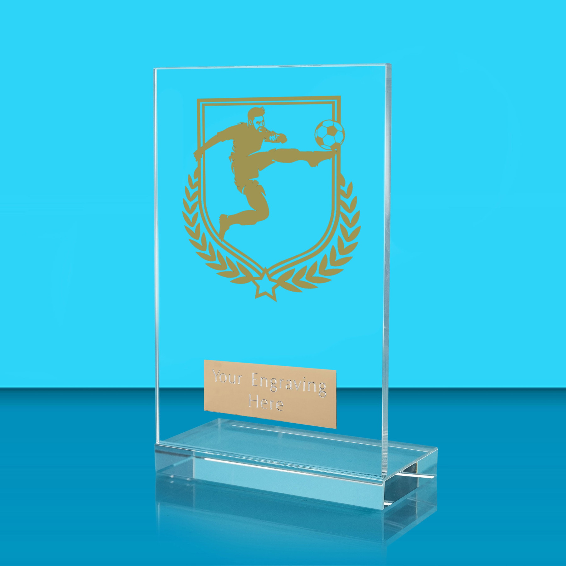UV Colour Printed Football L Shaped Jade Glass Award