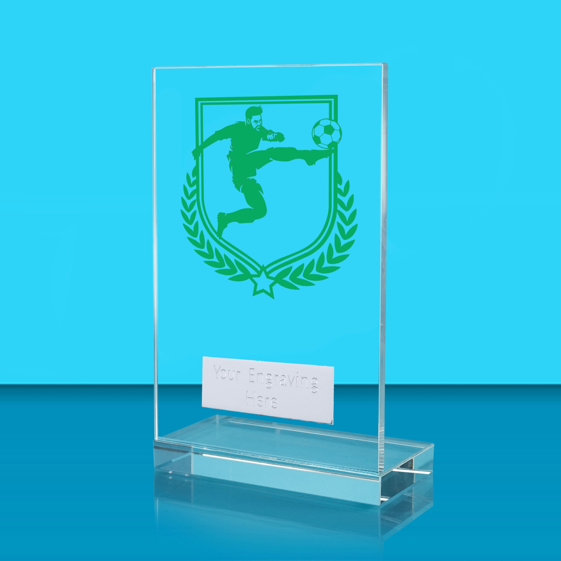 UV Colour Printed Football L Shaped Jade Glass Award