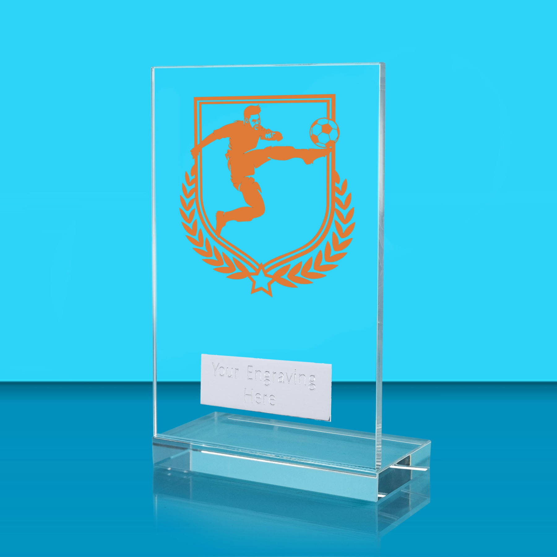 UV Colour Printed Football L Shaped Jade Glass Award