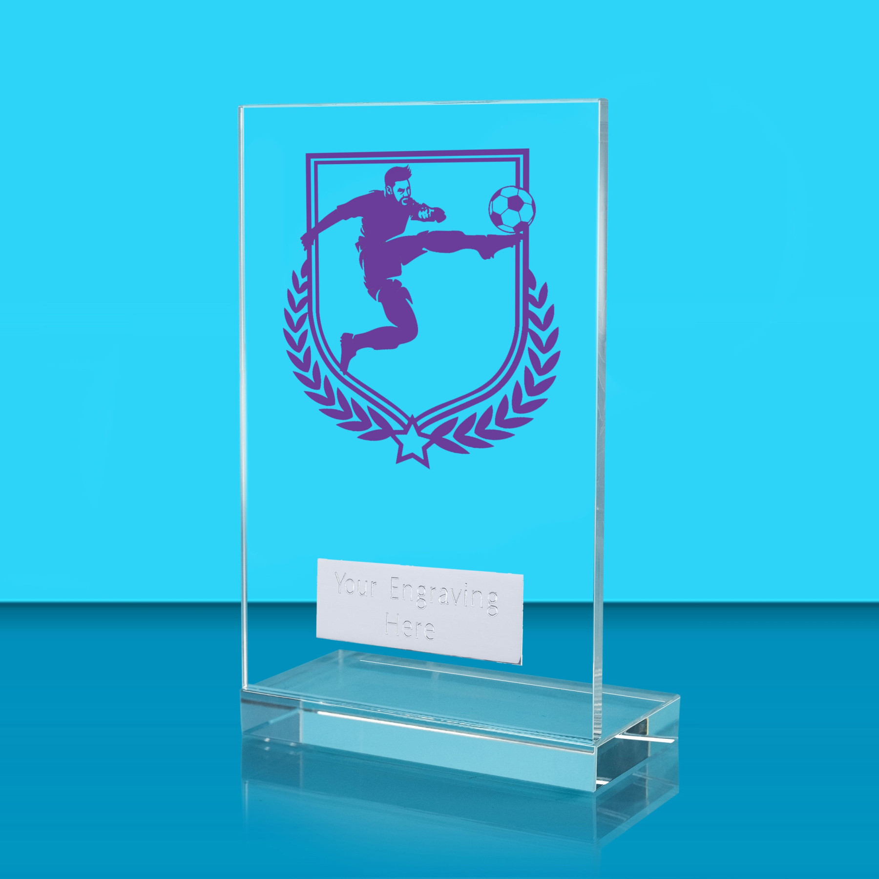 UV Colour Printed Football L Shaped Jade Glass Award