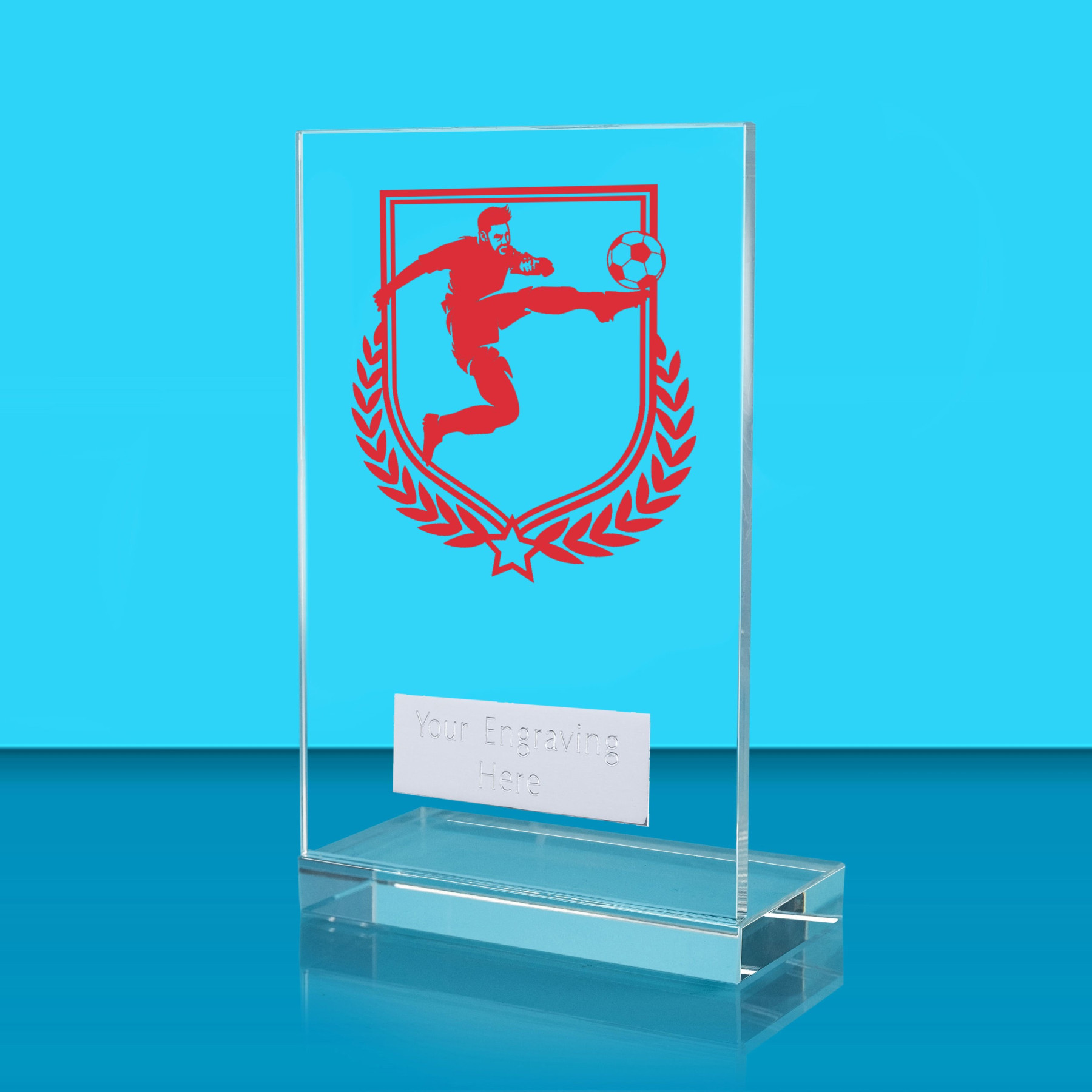 UV Colour Printed Football L Shaped Jade Glass Award