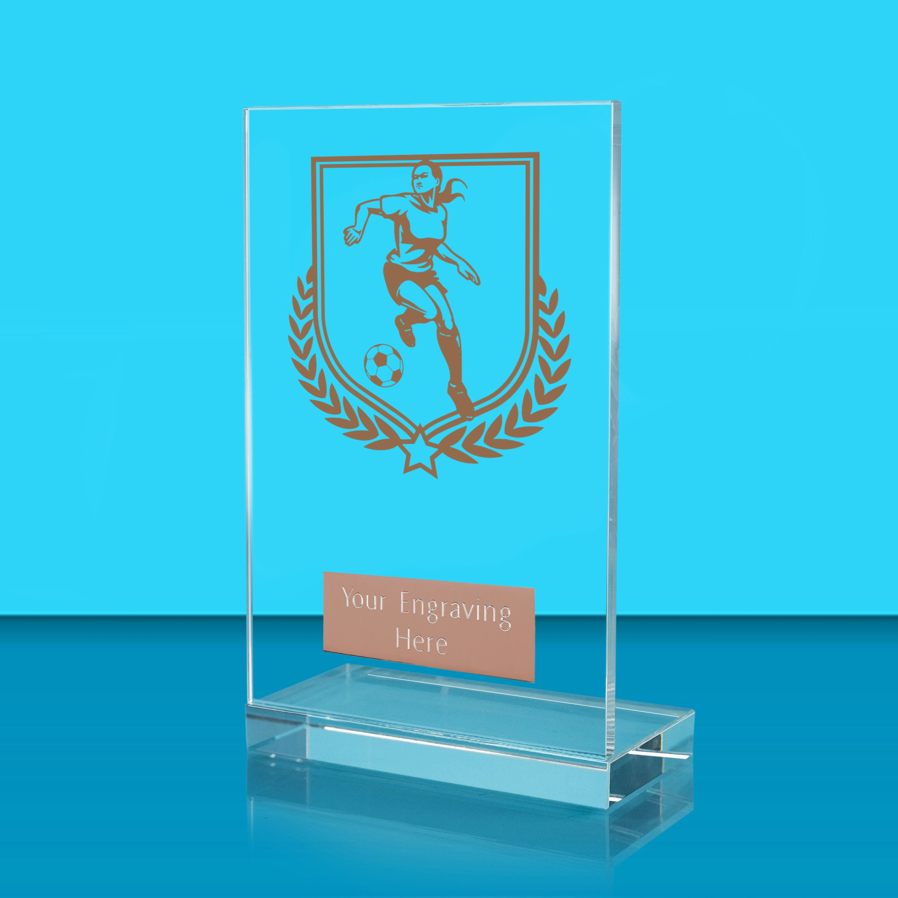 UV Colour Printed Football L Shaped Jade Glass Award