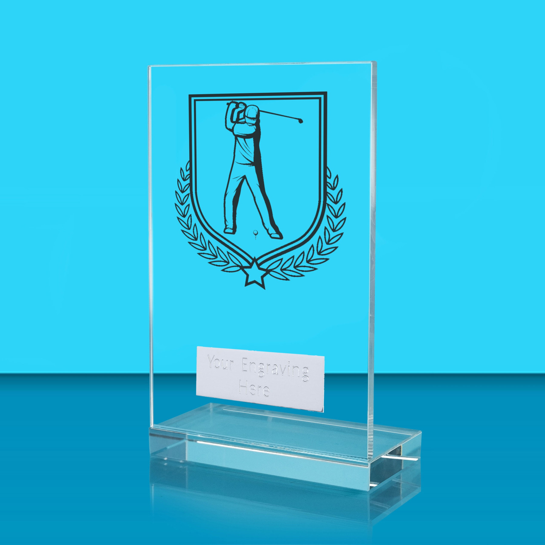 UV Colour Printed Golf L Shaped Jade Glass Award