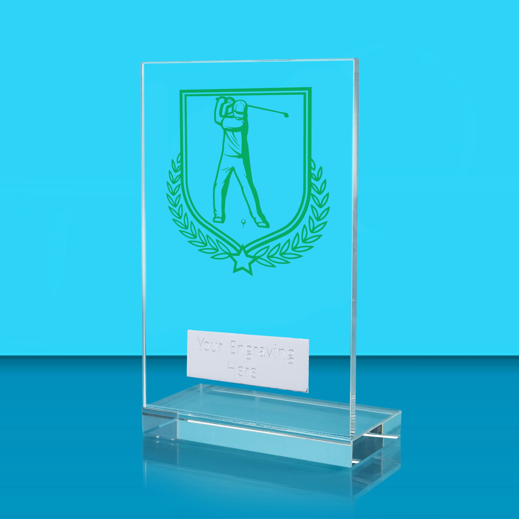 UV Colour Printed Golf L Shaped Jade Glass Award