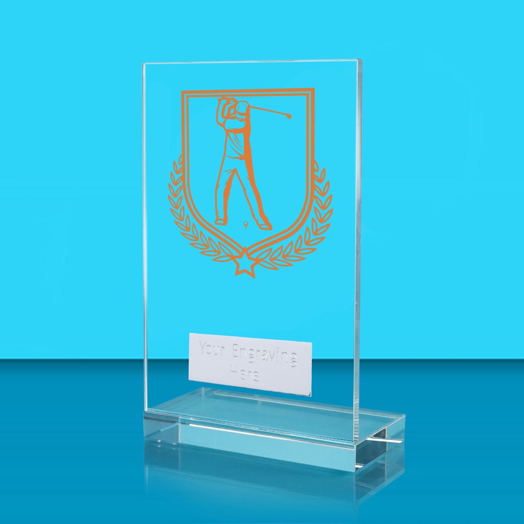 UV Colour Printed Golf L Shaped Jade Glass Award