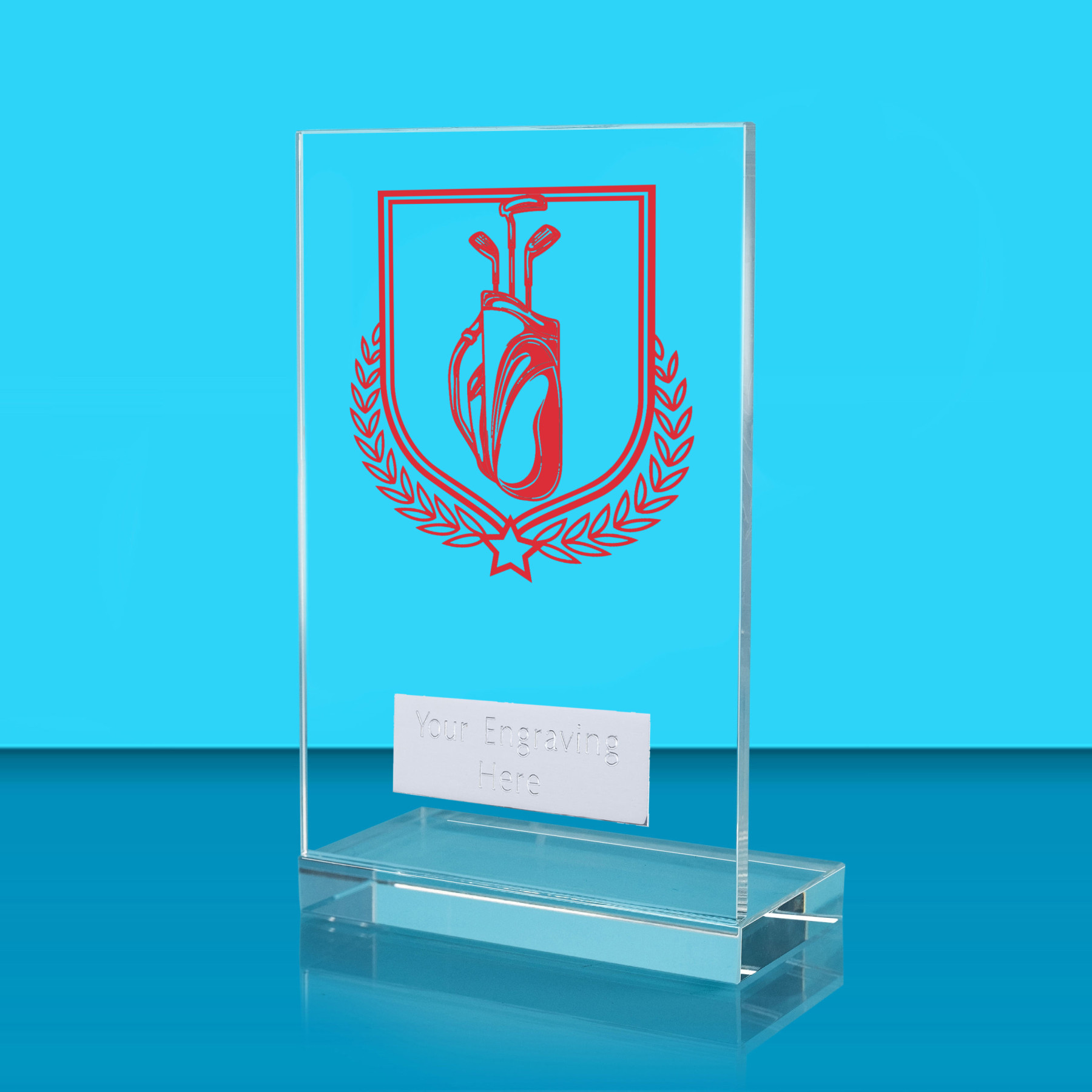 UV Colour Printed Golf L Shaped Jade Glass Award