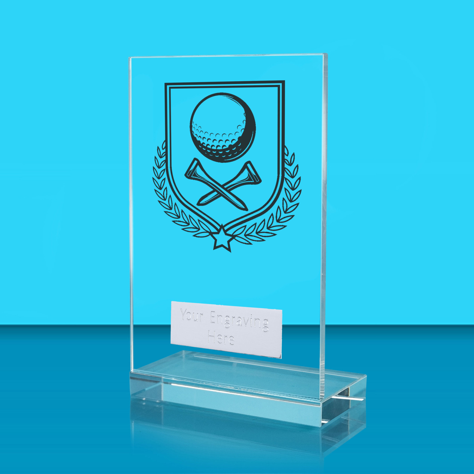 UV Colour Printed Golf L Shaped Jade Glass Award
