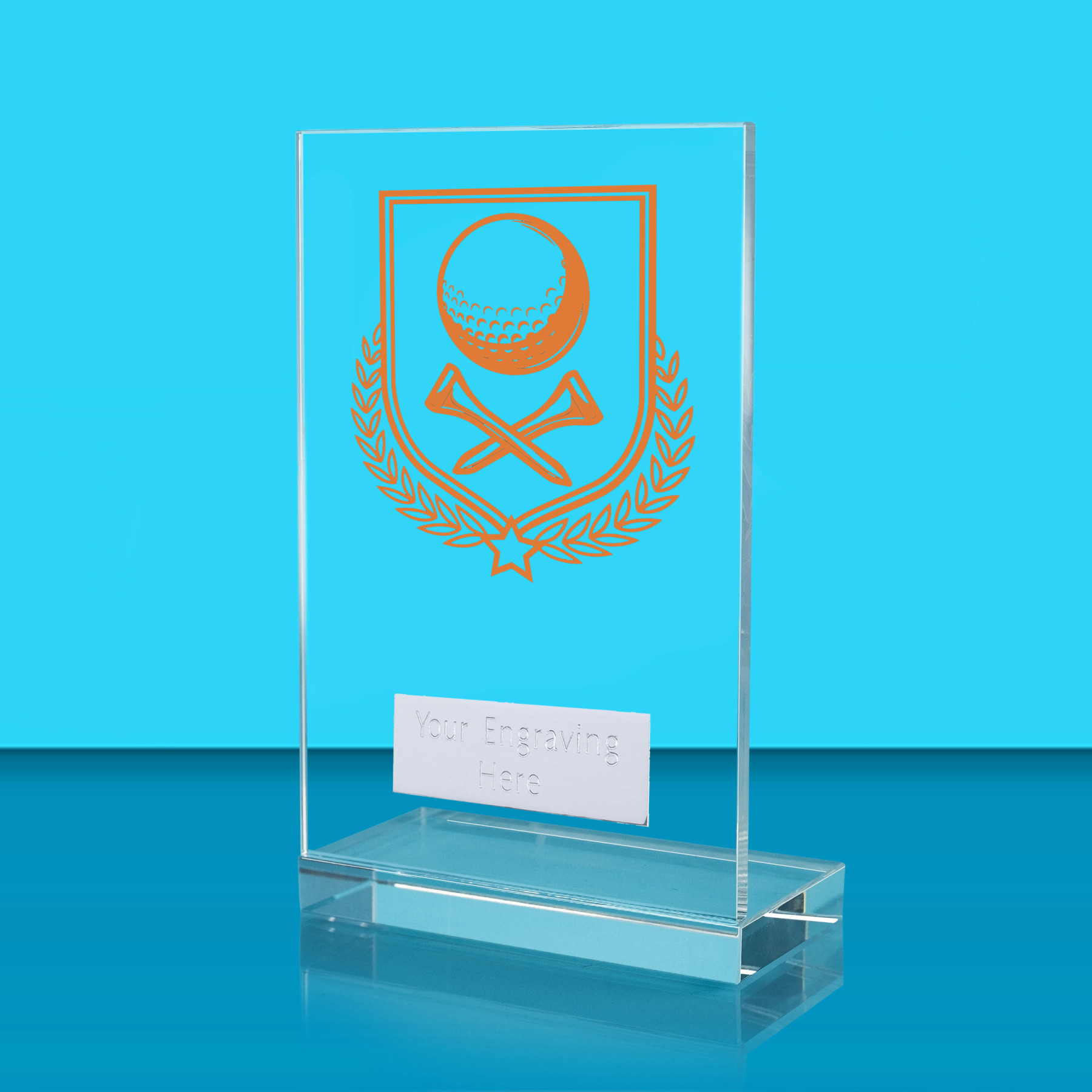 UV Colour Printed Golf L Shaped Jade Glass Award
