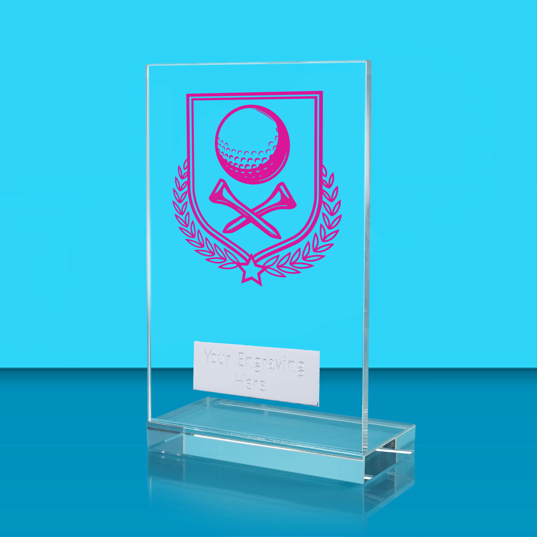 UV Colour Printed Golf L Shaped Jade Glass Award