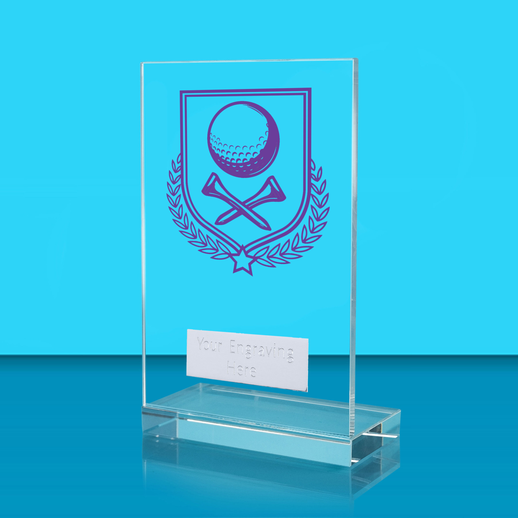 UV Colour Printed Golf L Shaped Jade Glass Award