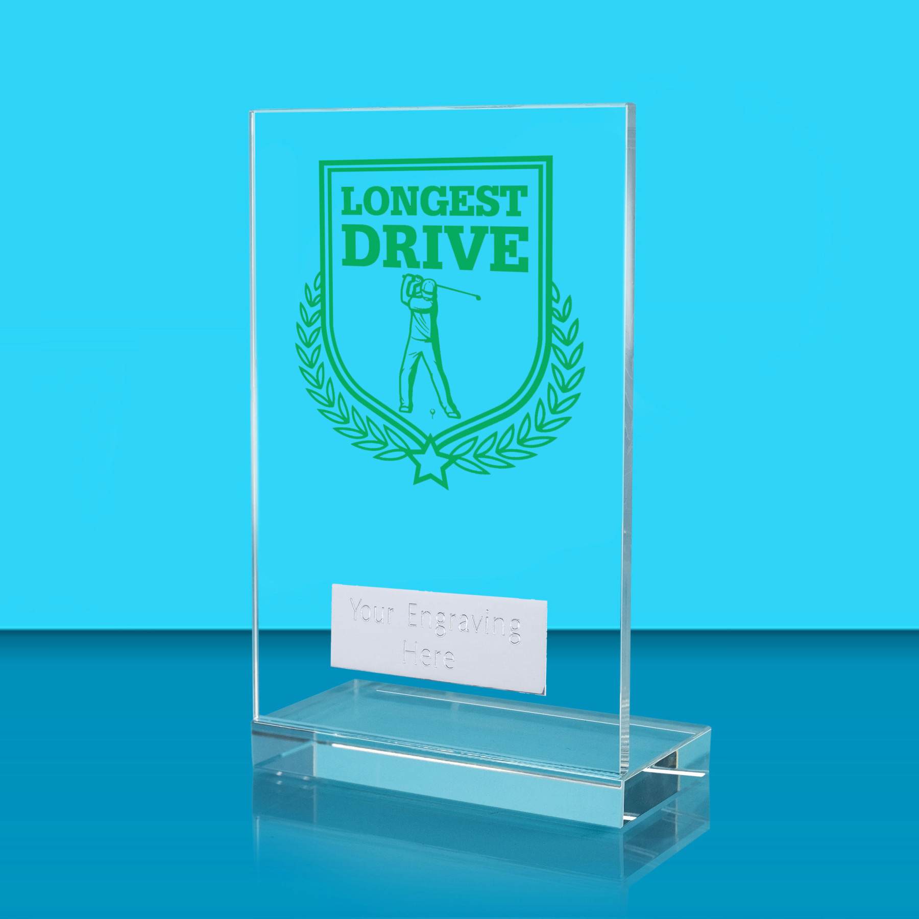 UV Colour Printed Longest Drive L Shaped Jade Glass Award