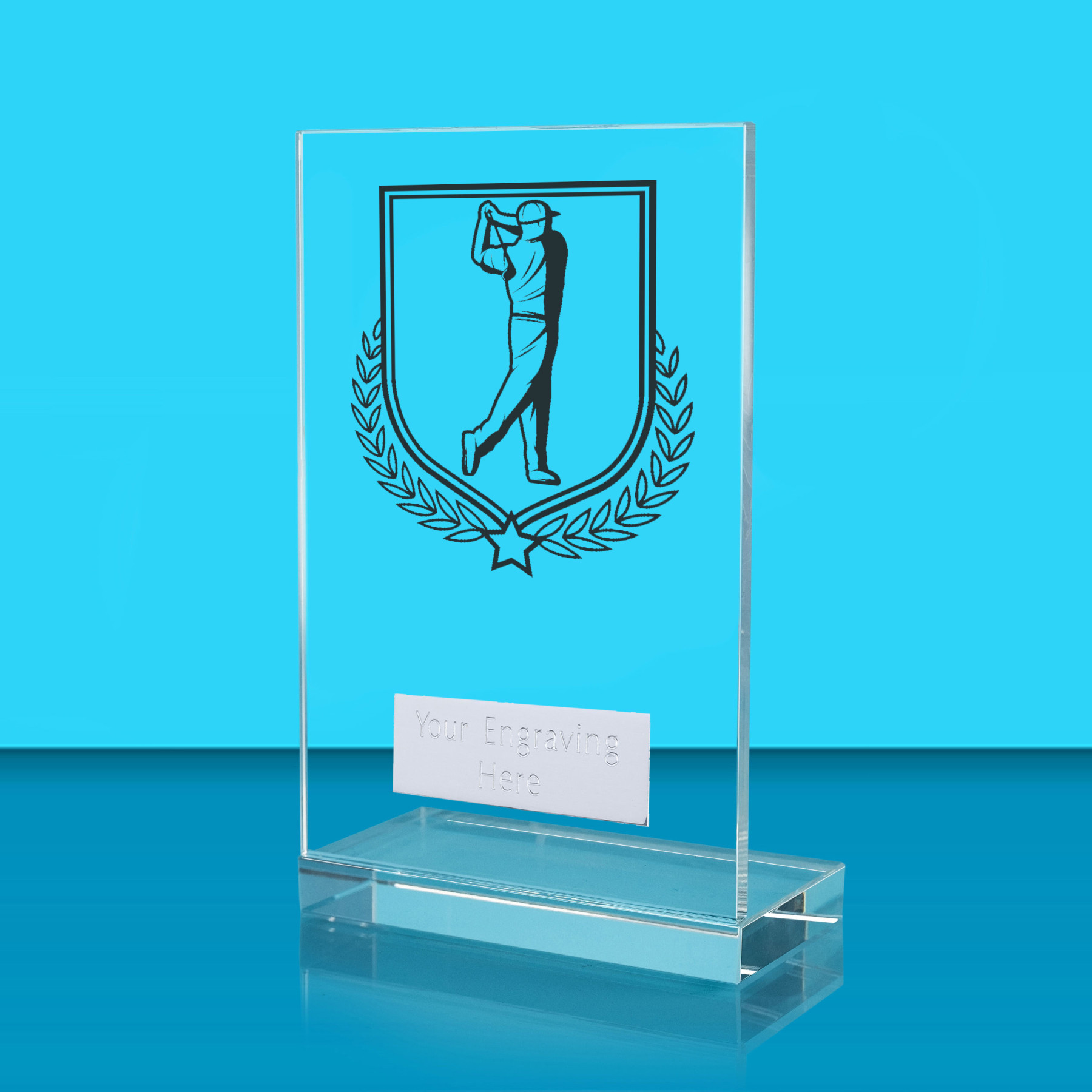 UV Colour Printed Golf L Shaped Jade Glass Award