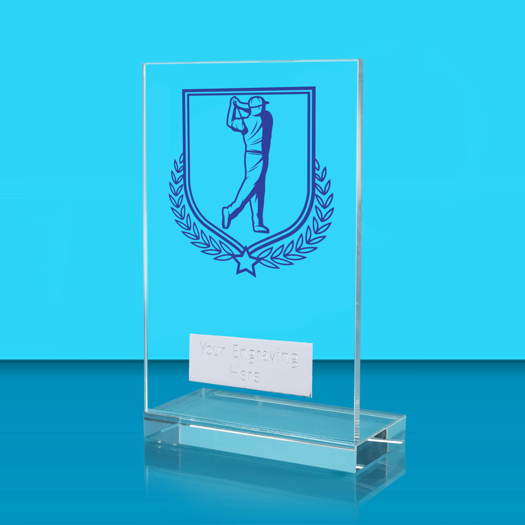 UV Colour Printed Golf L Shaped Jade Glass Award