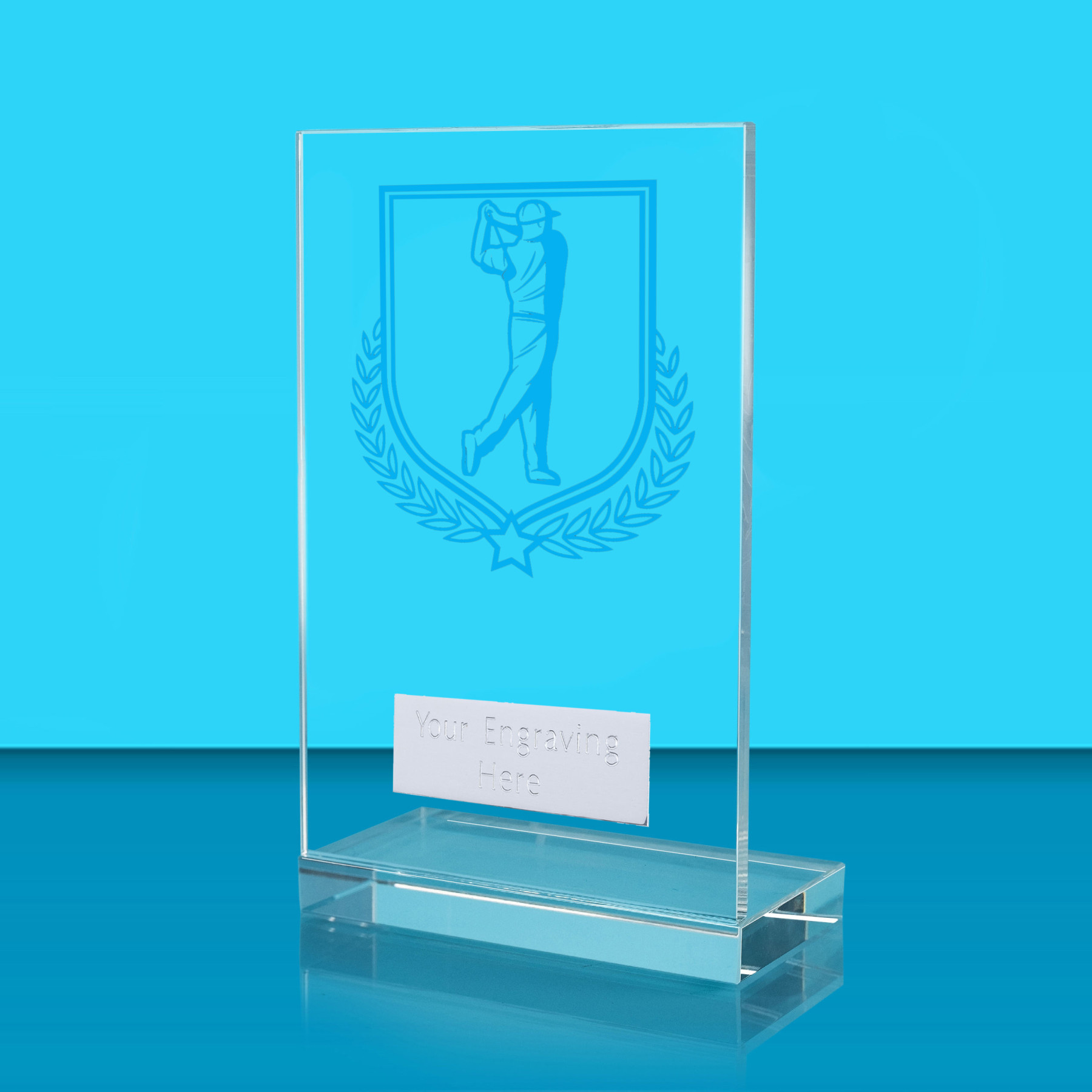 UV Colour Printed Golf L Shaped Jade Glass Award