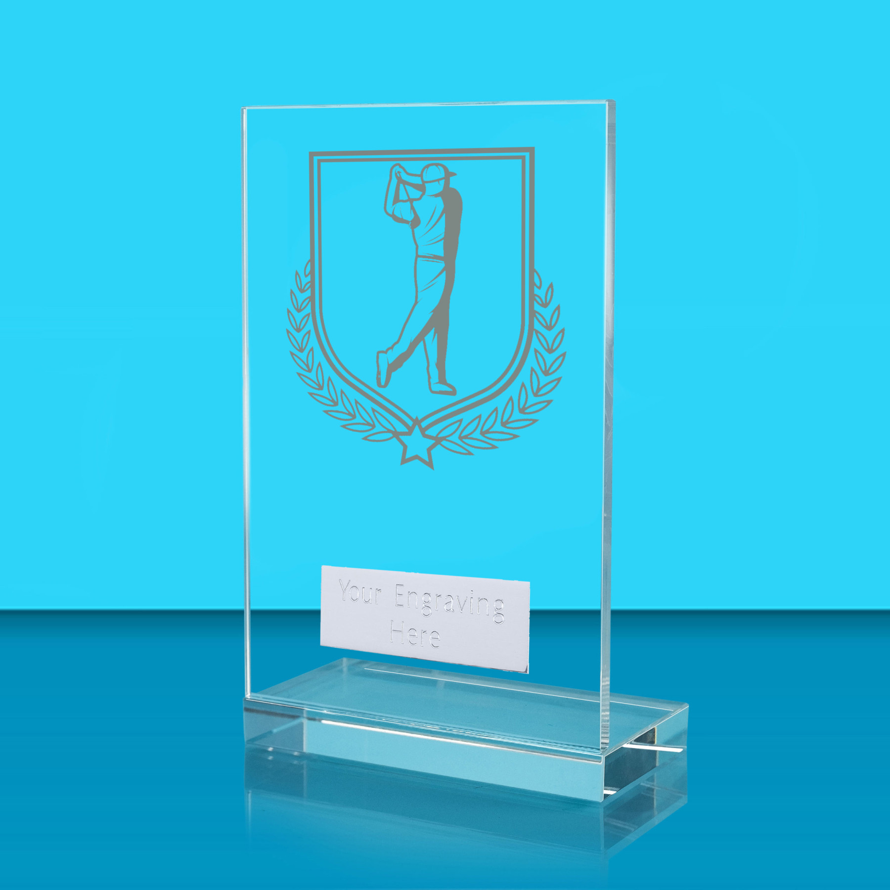 UV Colour Printed Golf L Shaped Jade Glass Award