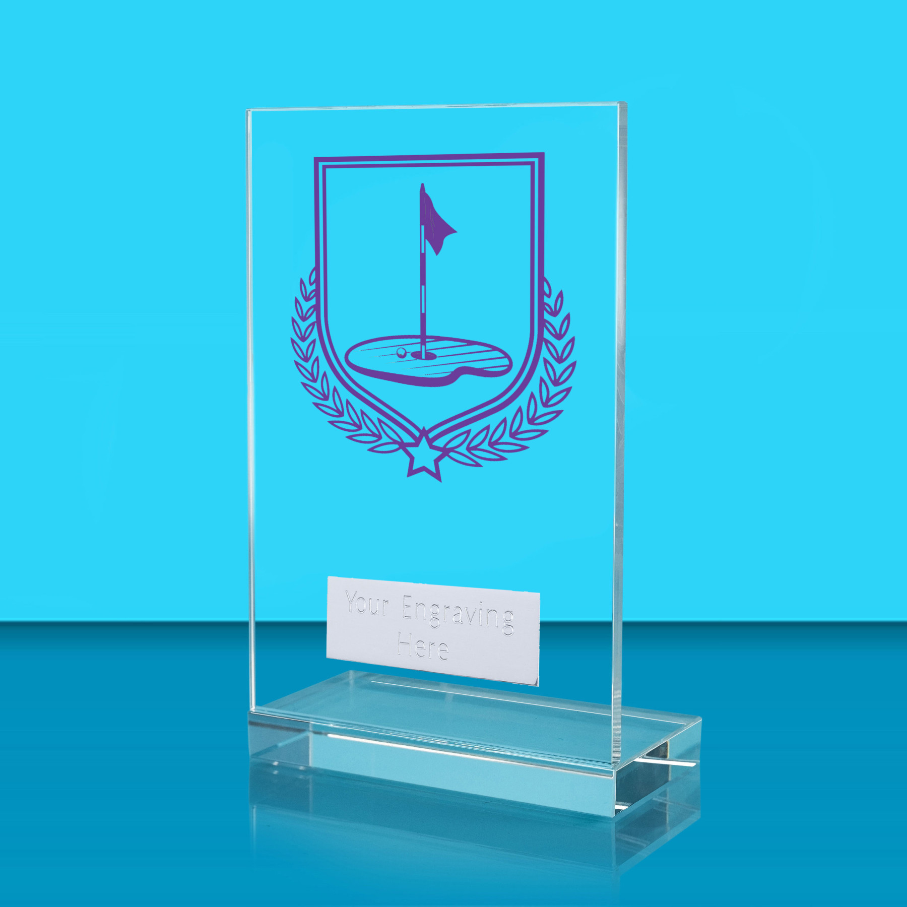 UV Colour Printed Golf L Shaped Jade Glass Award